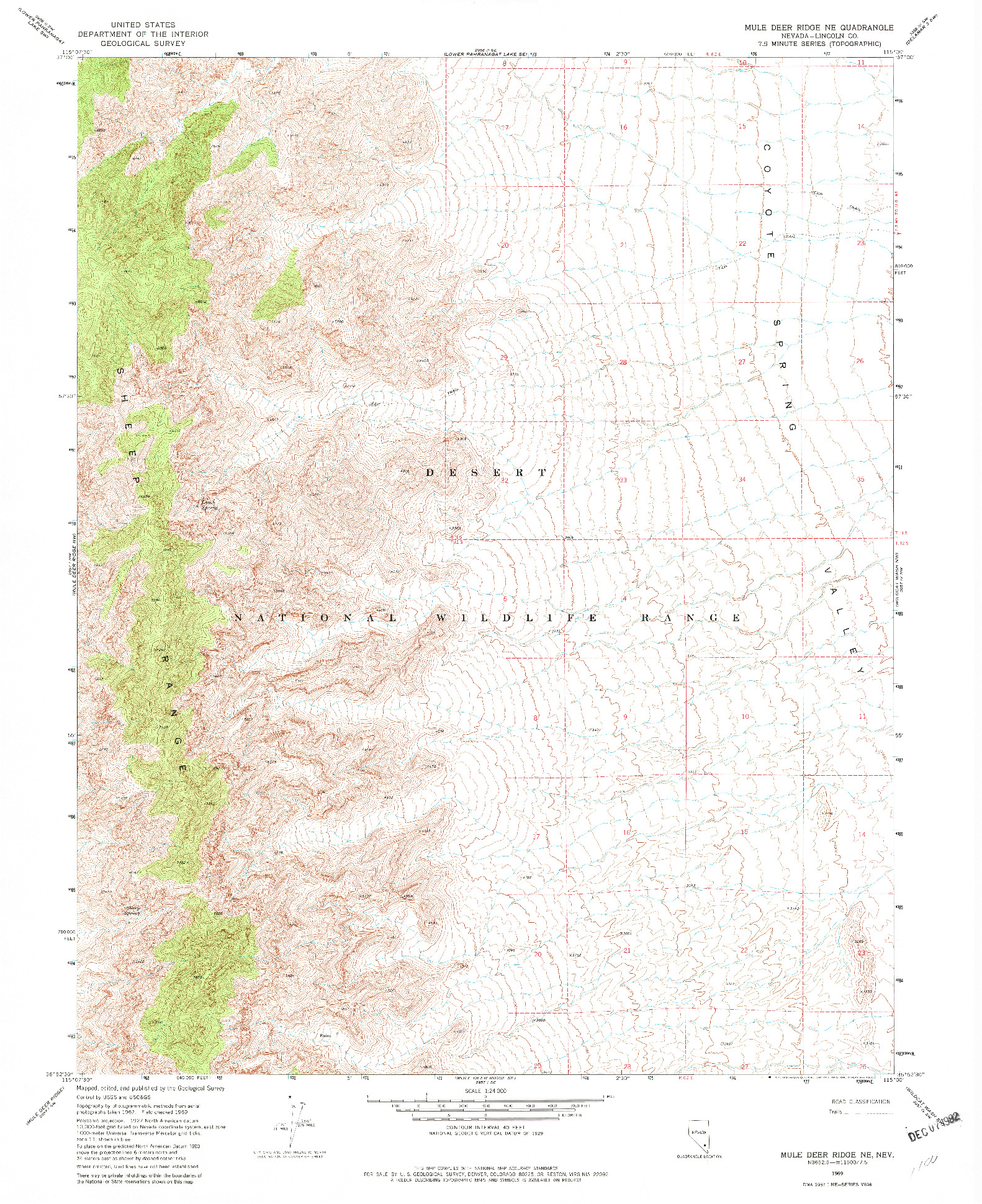 USGS 1:24000-SCALE QUADRANGLE FOR MULE DEER RIDGE NE, NV 1969