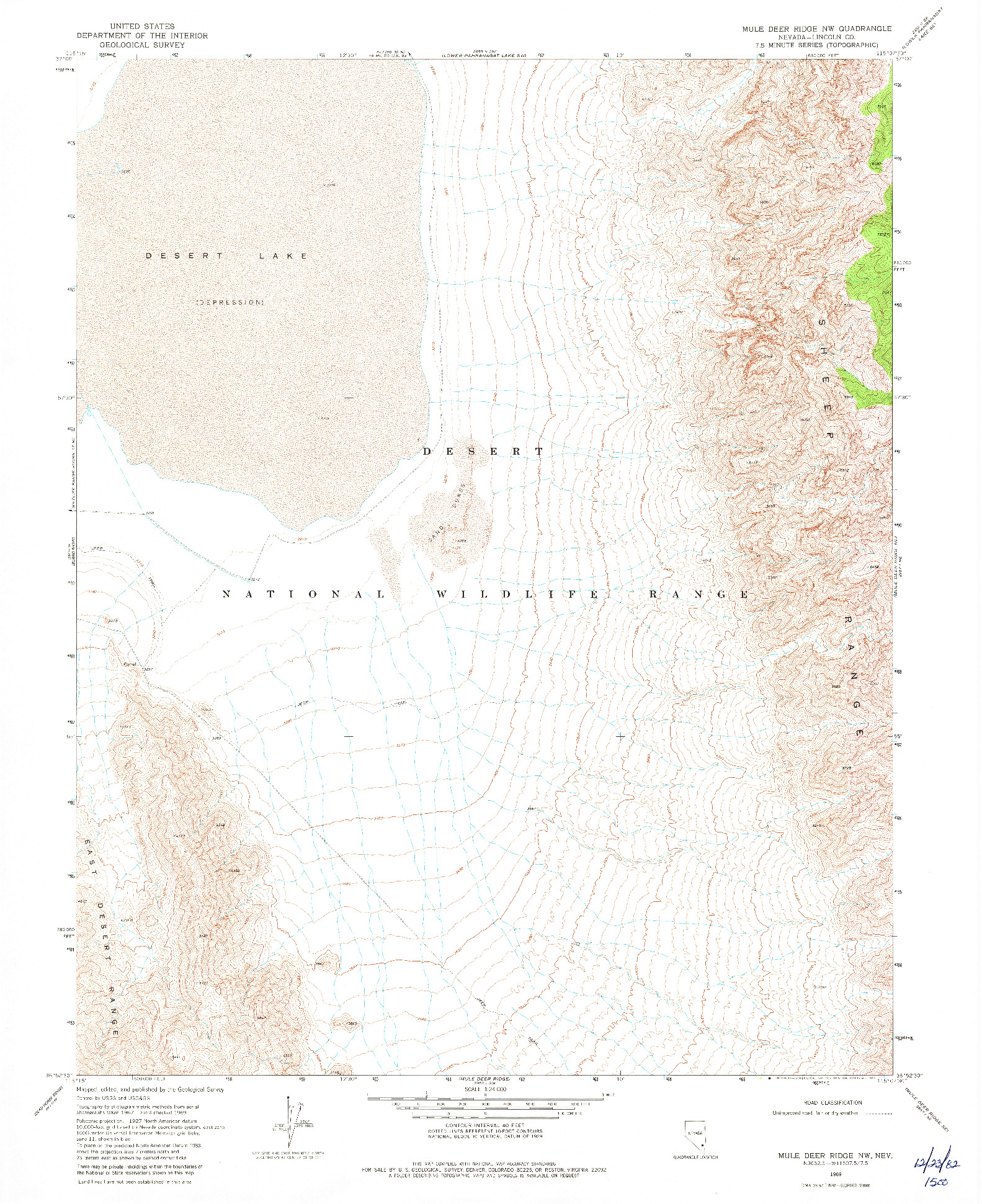 USGS 1:24000-SCALE QUADRANGLE FOR MULE DEER RIDGE NW, NV 1969