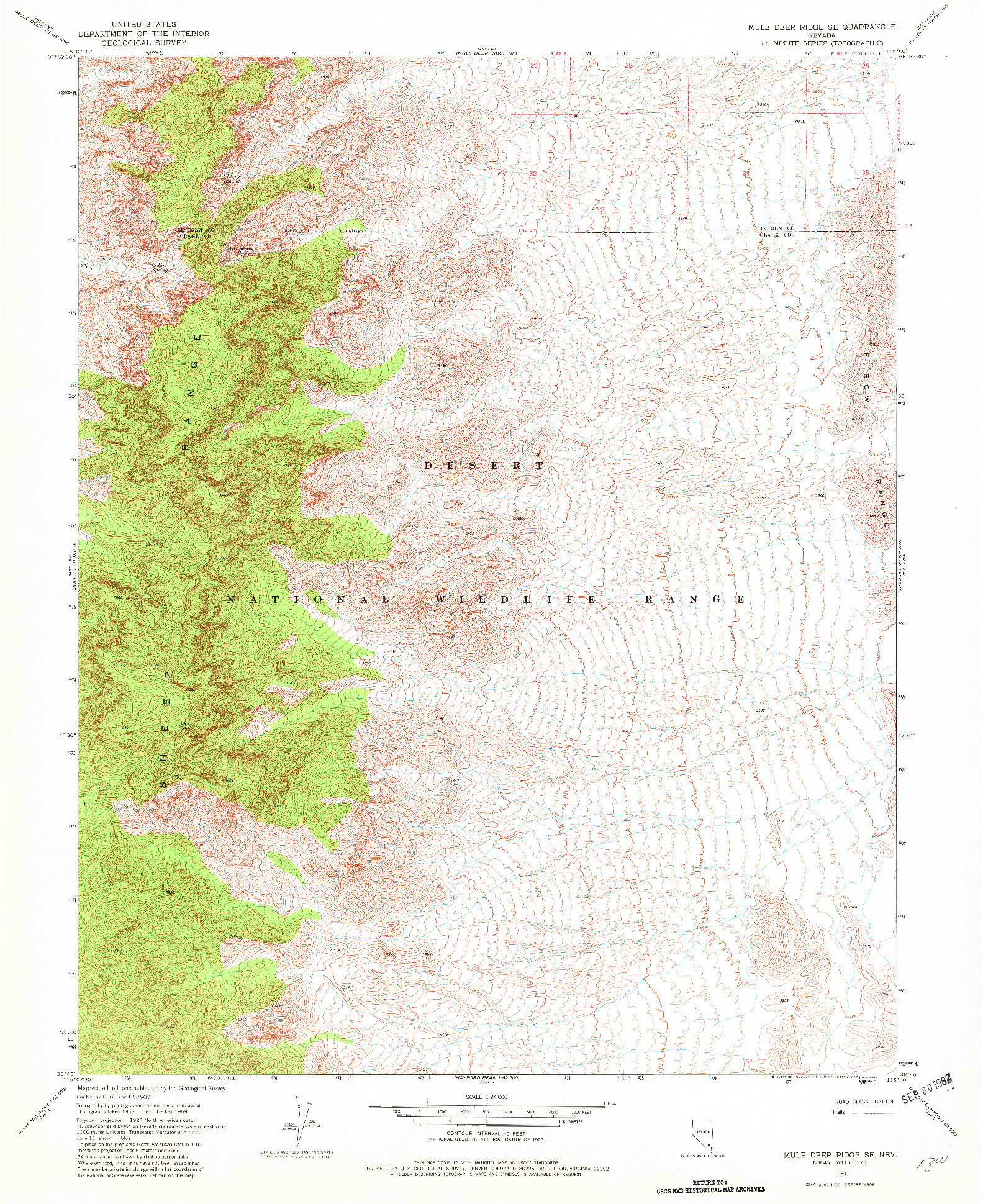 USGS 1:24000-SCALE QUADRANGLE FOR MULE DEER RIDGE SE, NV 1969