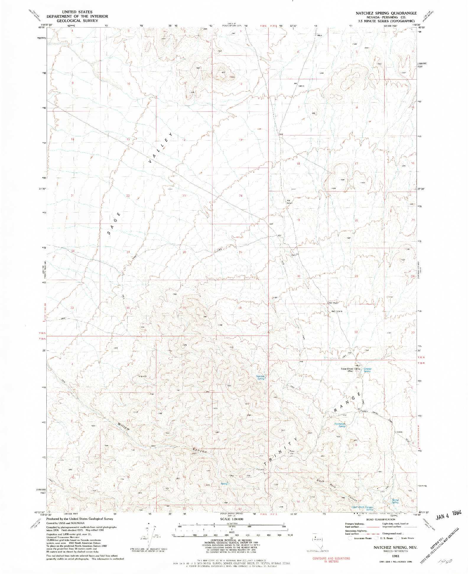USGS 1:24000-SCALE QUADRANGLE FOR NATCHEZ SPRING, NV 1981