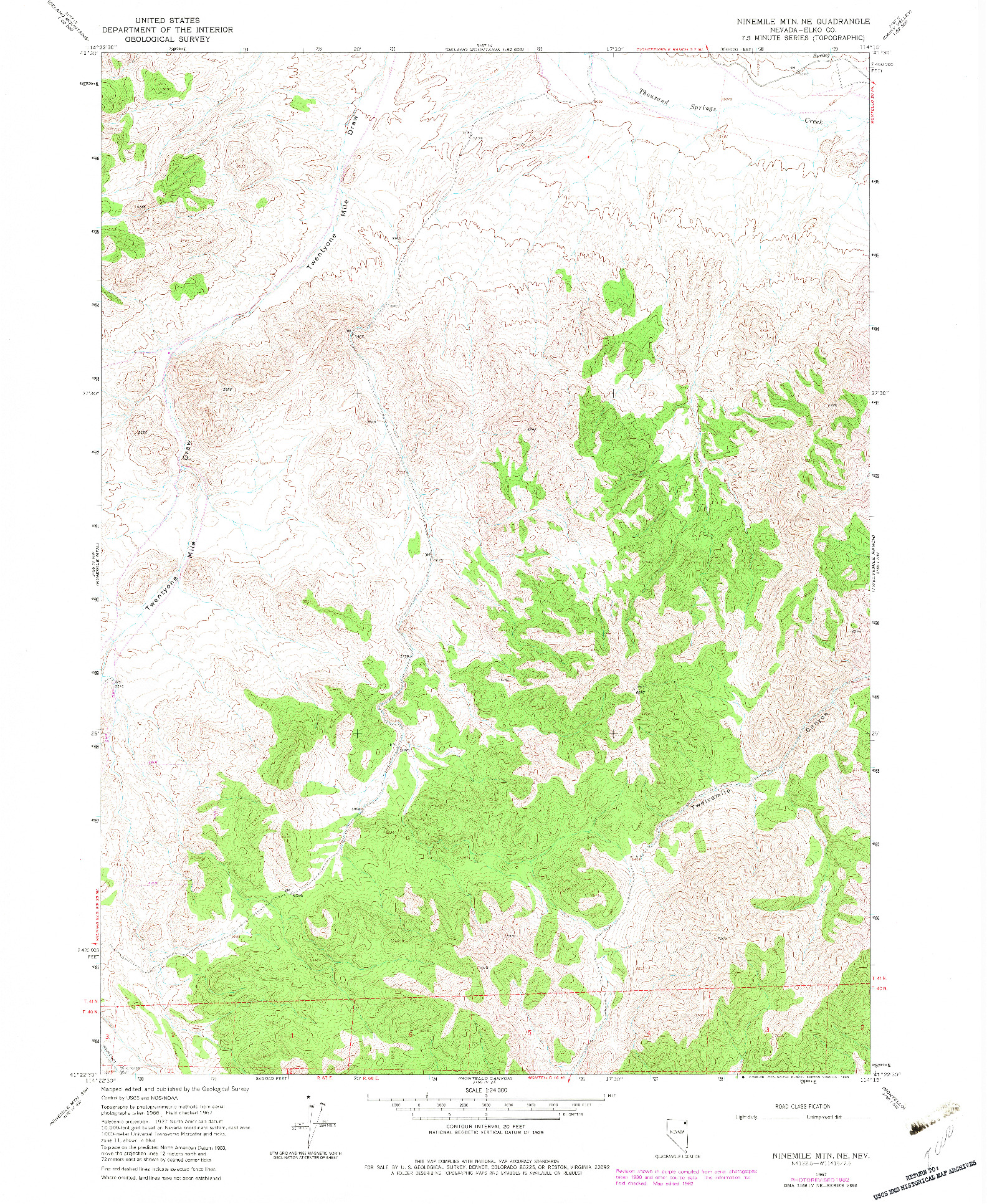 USGS 1:24000-SCALE QUADRANGLE FOR NINEMILE MTN NE, NV 1967