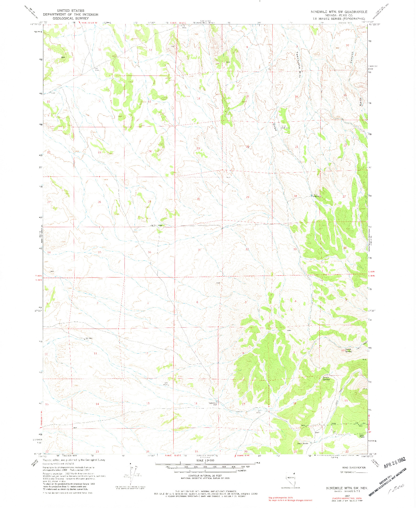 USGS 1:24000-SCALE QUADRANGLE FOR NINEMILE MTN SW, NV 1967