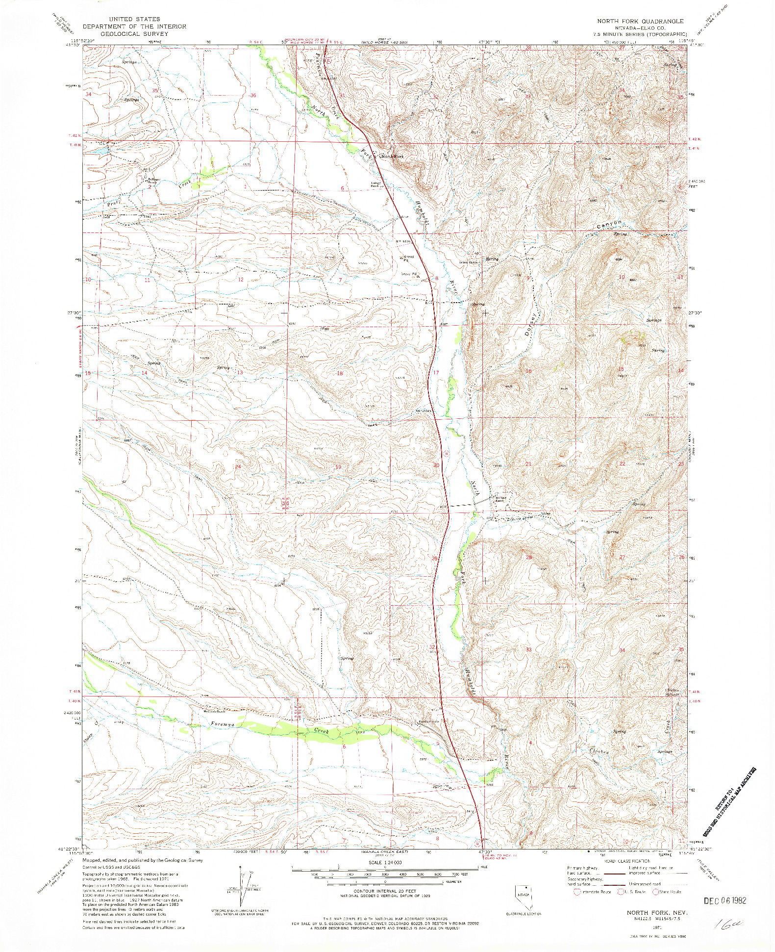 USGS 1:24000-SCALE QUADRANGLE FOR NORTH FORK, NV 1971