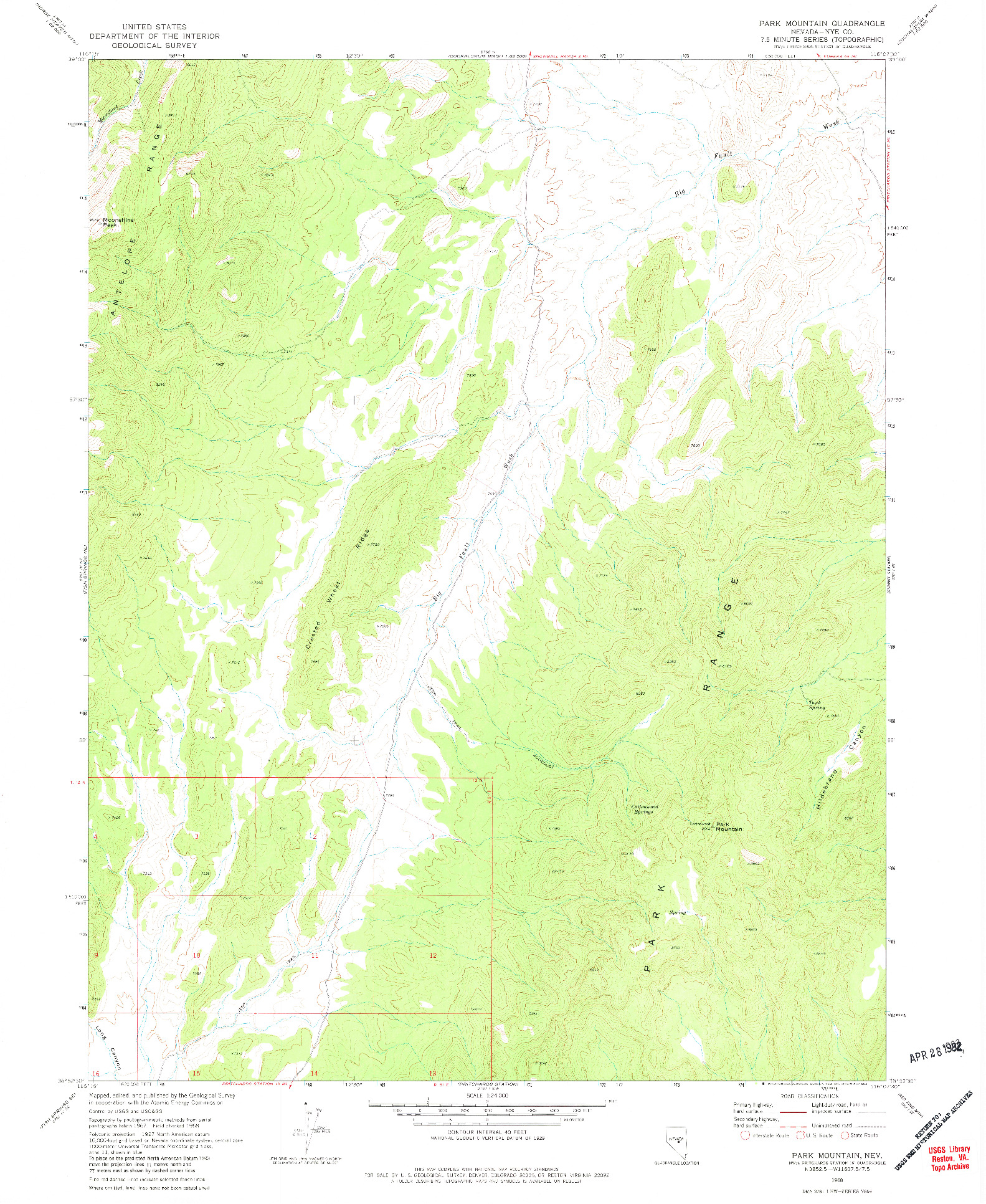 USGS 1:24000-SCALE QUADRANGLE FOR PARK MOUNTAIN, NV 1968