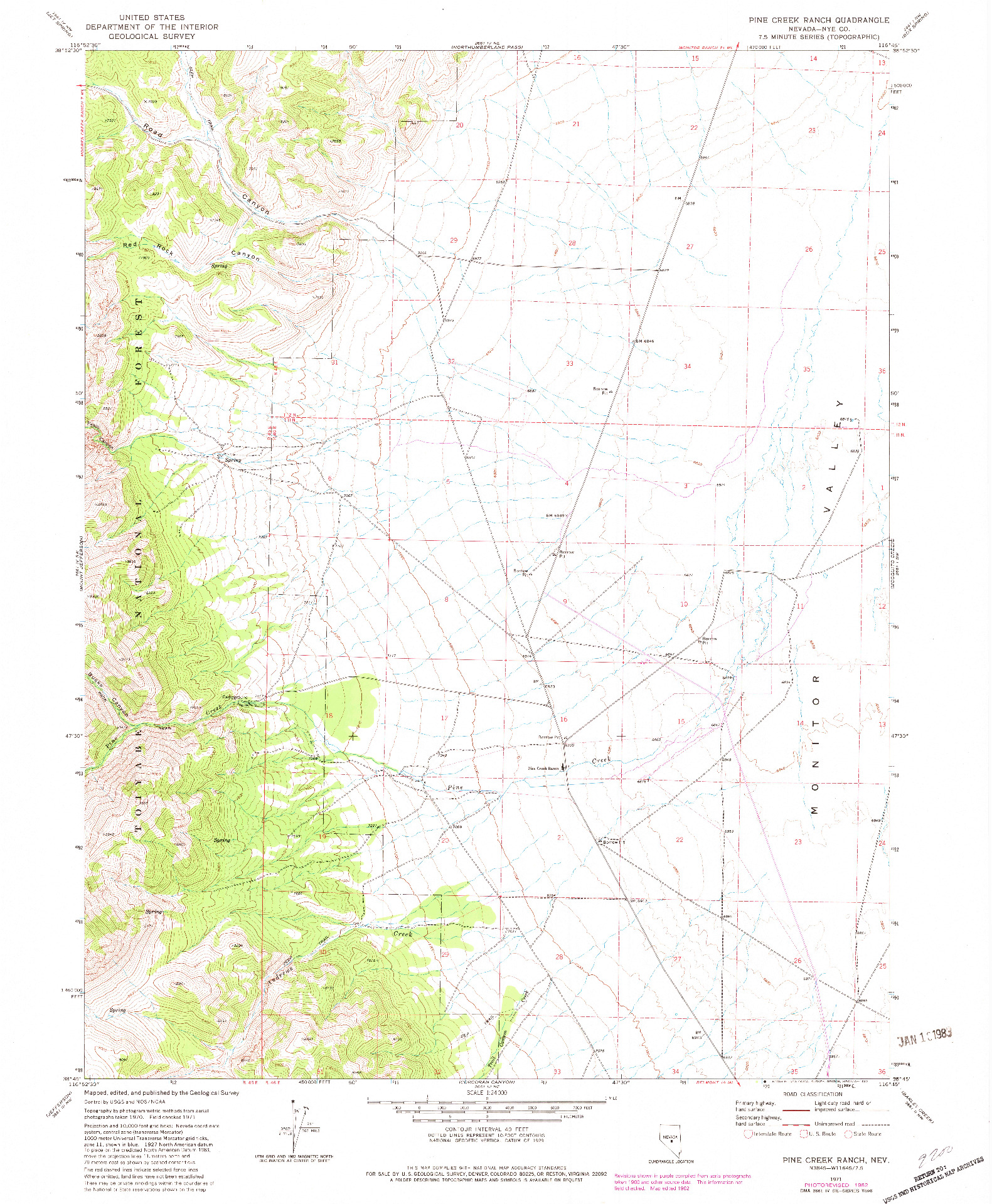 USGS 1:24000-SCALE QUADRANGLE FOR PINE CREEK RANCH, NV 1971