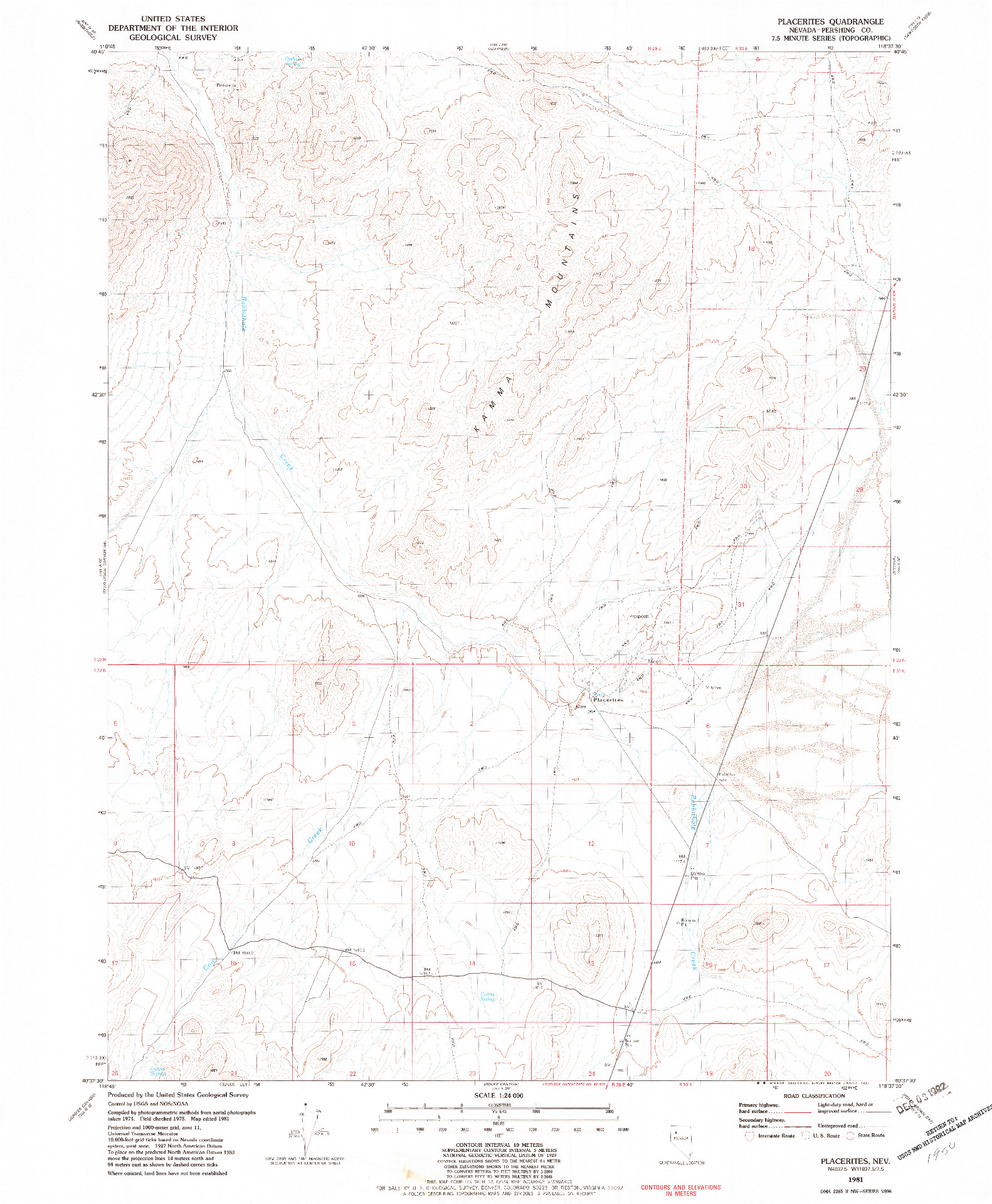 USGS 1:24000-SCALE QUADRANGLE FOR PLACERITES, NV 1981