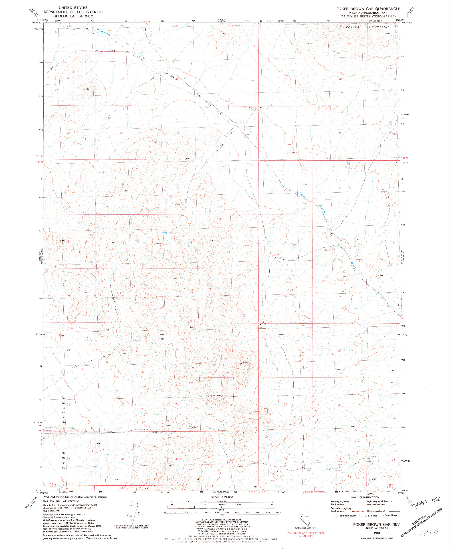 USGS 1:24000-SCALE QUADRANGLE FOR POKER BROWN GAP, NV 1981