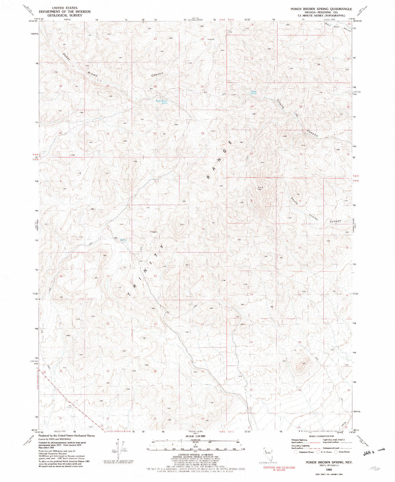 USGS 1:24000-SCALE QUADRANGLE FOR POKER BROWN SPRING, NV 1981