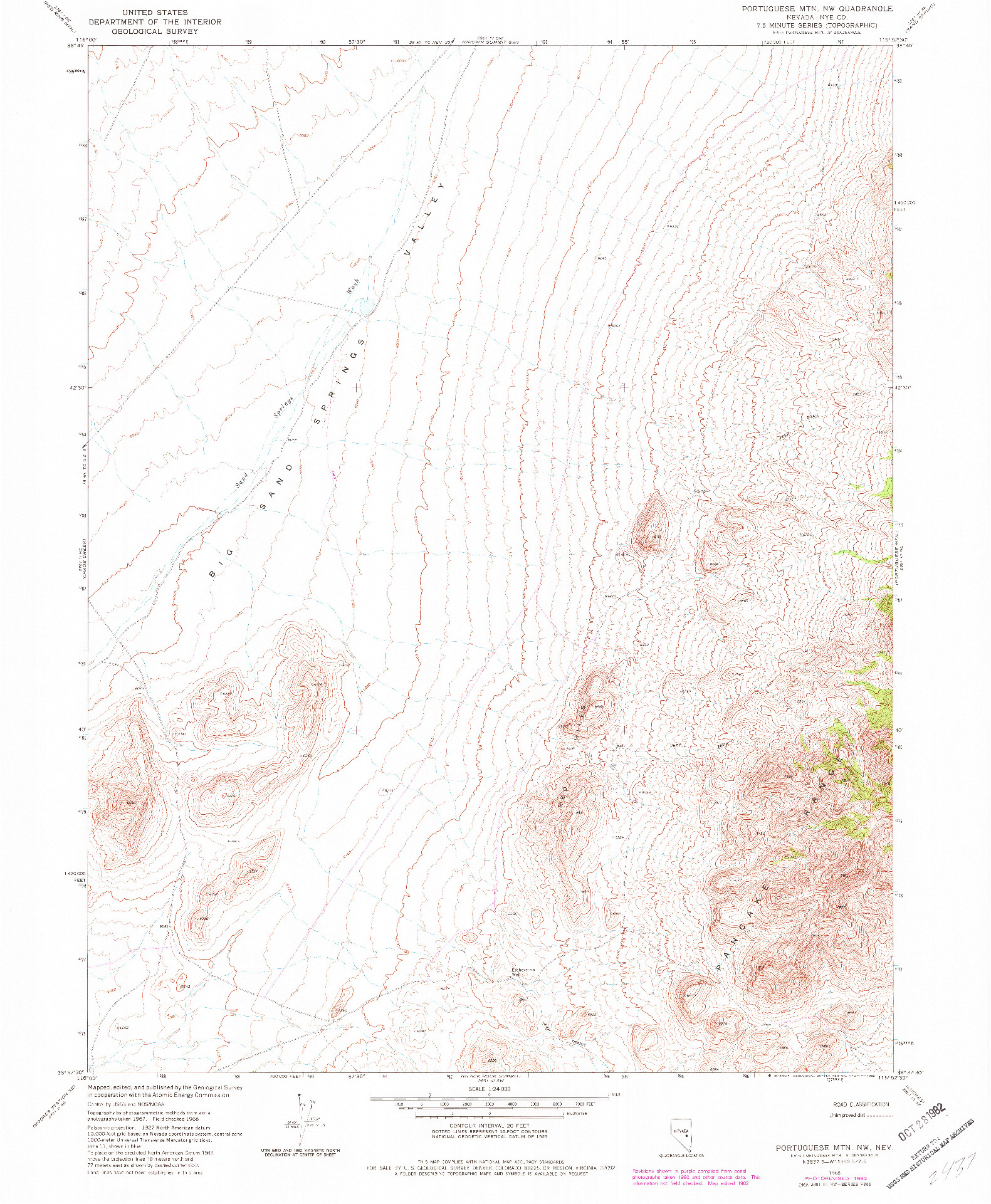 USGS 1:24000-SCALE QUADRANGLE FOR PORTUGUESE MTN NW, NV 1968