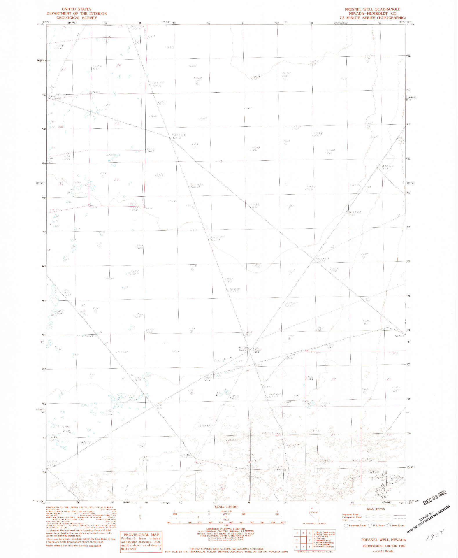 USGS 1:24000-SCALE QUADRANGLE FOR PRESNEL WELL, NV 1982