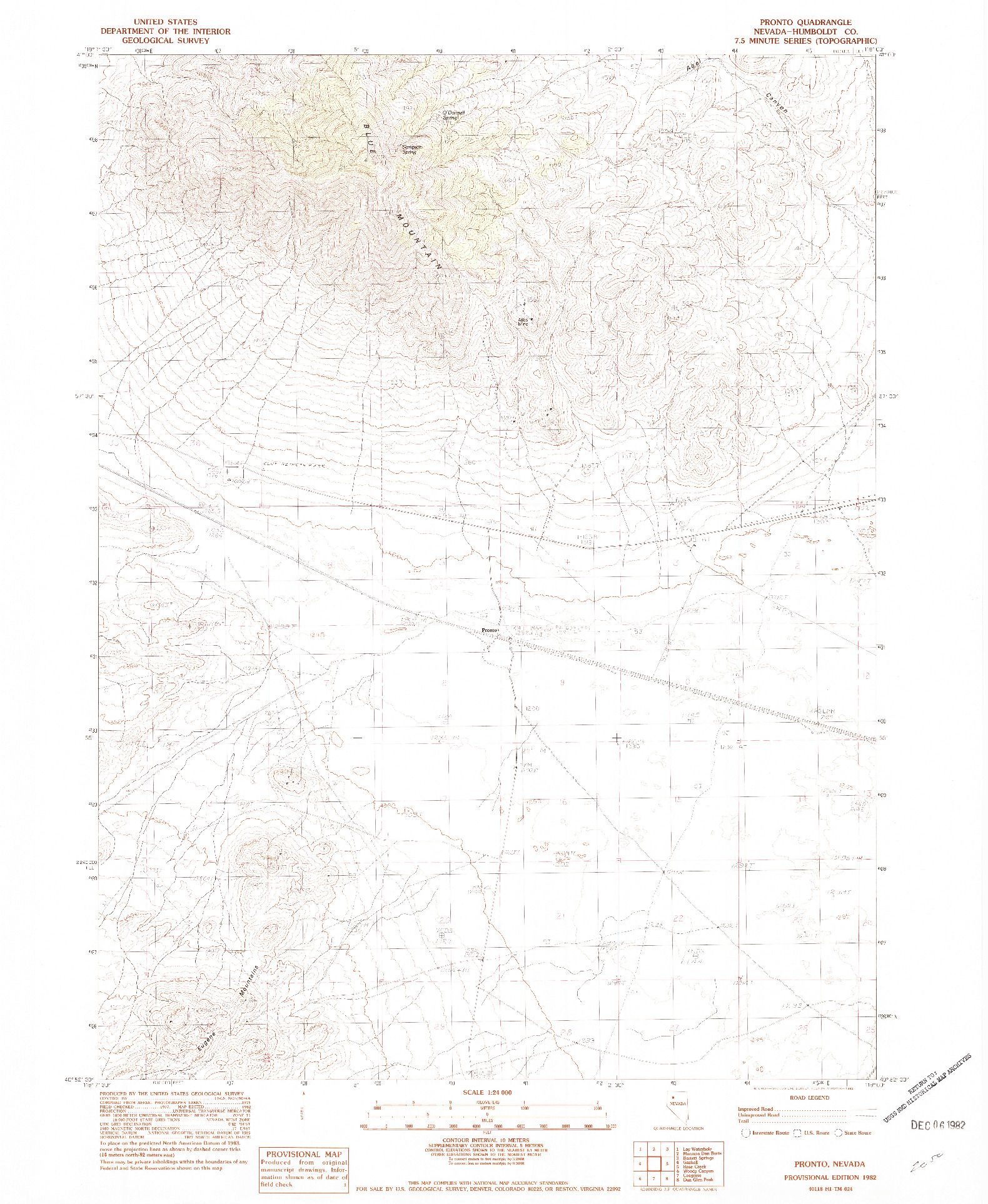 USGS 1:24000-SCALE QUADRANGLE FOR PRONTO, NV 1982