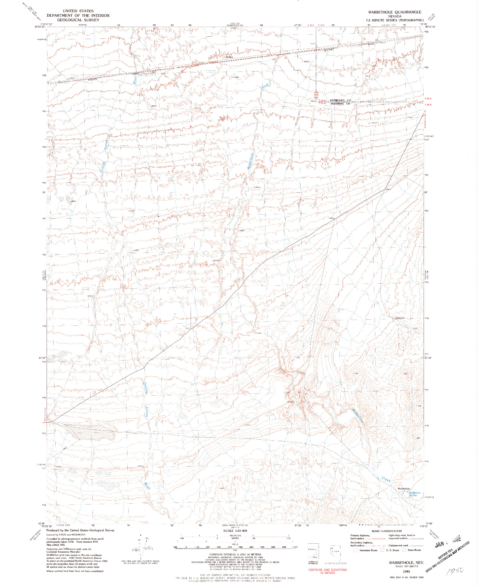 USGS 1:24000-SCALE QUADRANGLE FOR RABBITHOLE, NV 1981