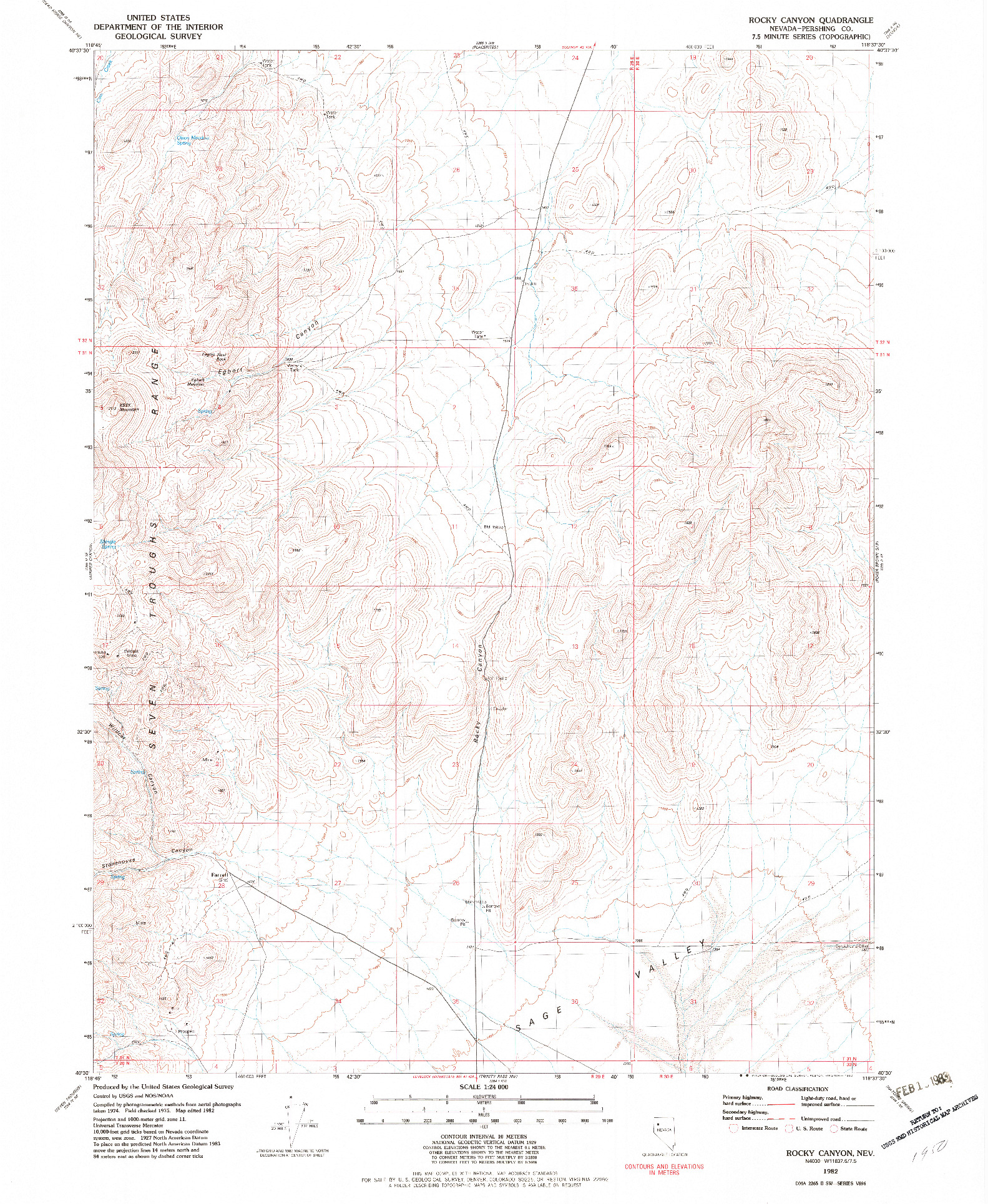 USGS 1:24000-SCALE QUADRANGLE FOR ROCKY CANYON, NV 1982