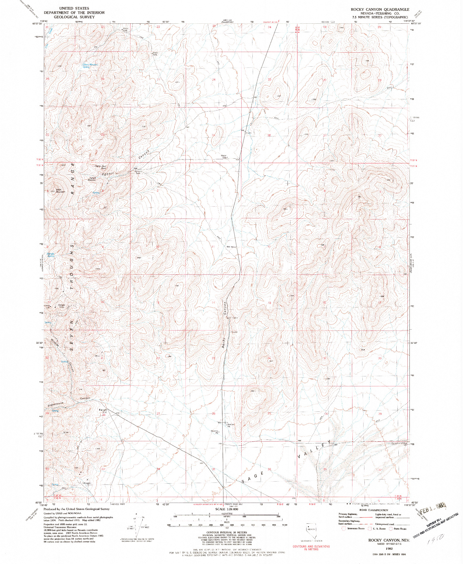 USGS 1:24000-SCALE QUADRANGLE FOR ROCKY CANYON, NV 1982