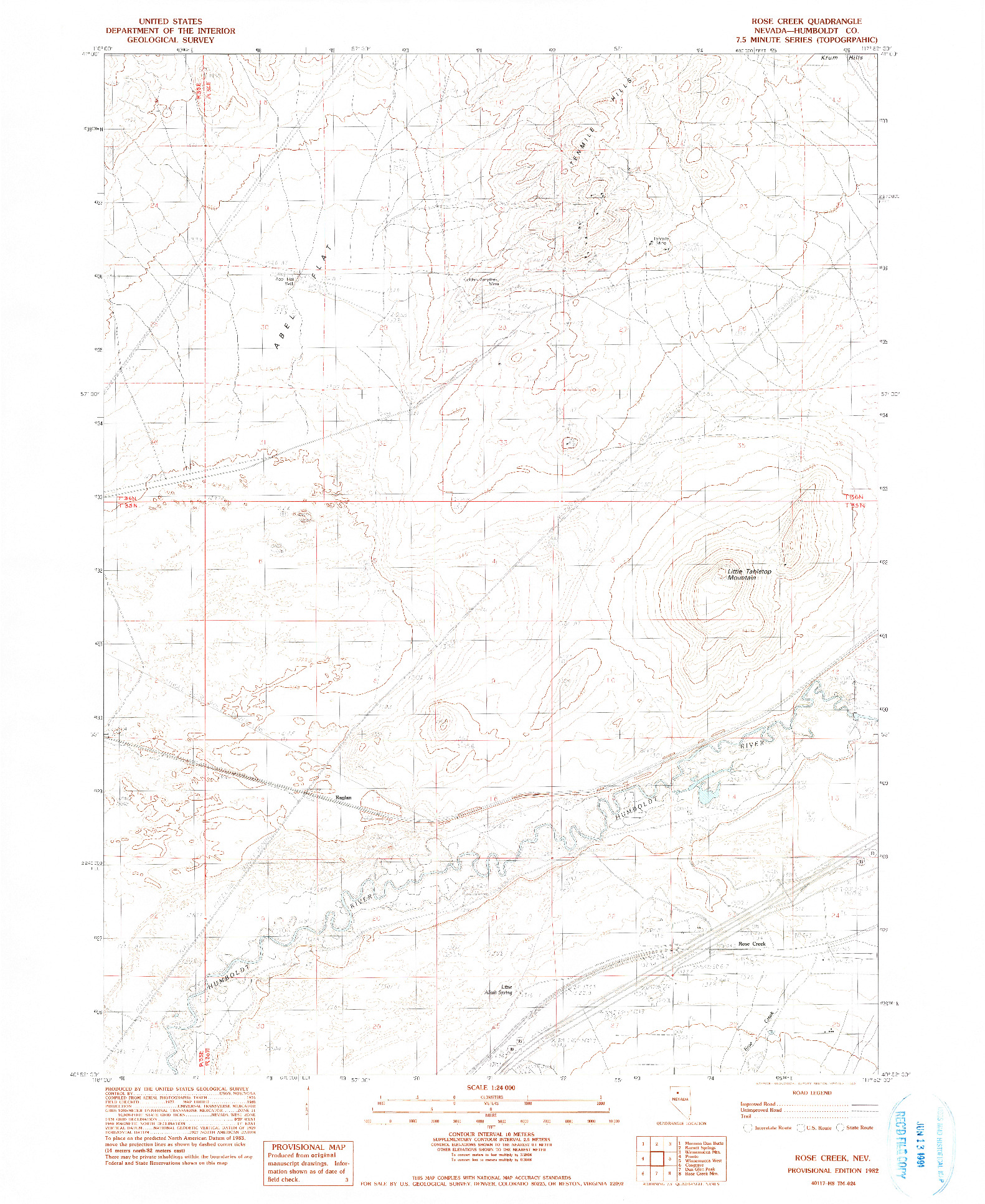 USGS 1:24000-SCALE QUADRANGLE FOR ROSE CREEK, NV 1982