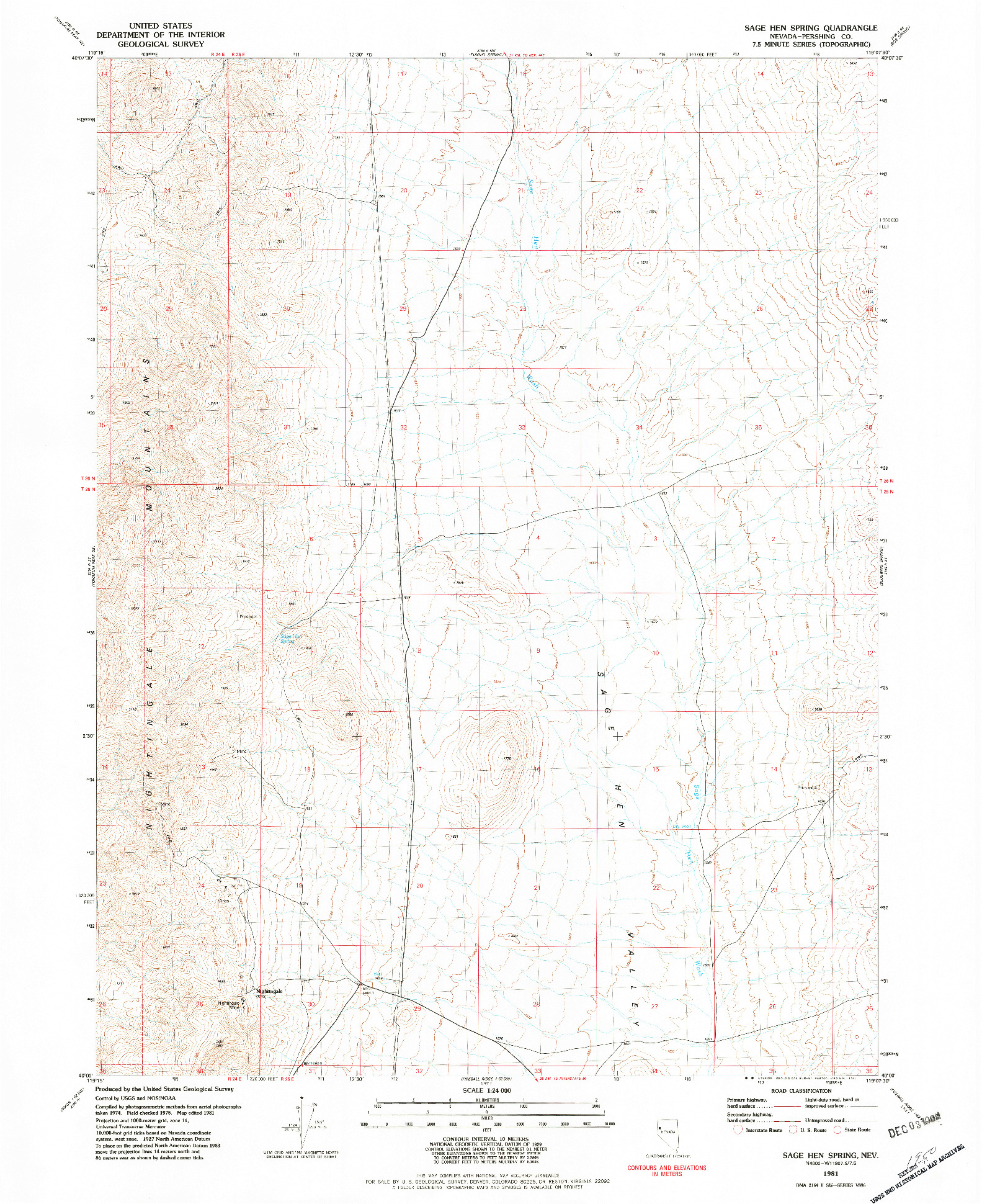 USGS 1:24000-SCALE QUADRANGLE FOR SAGE HEN SPRING, NV 1981