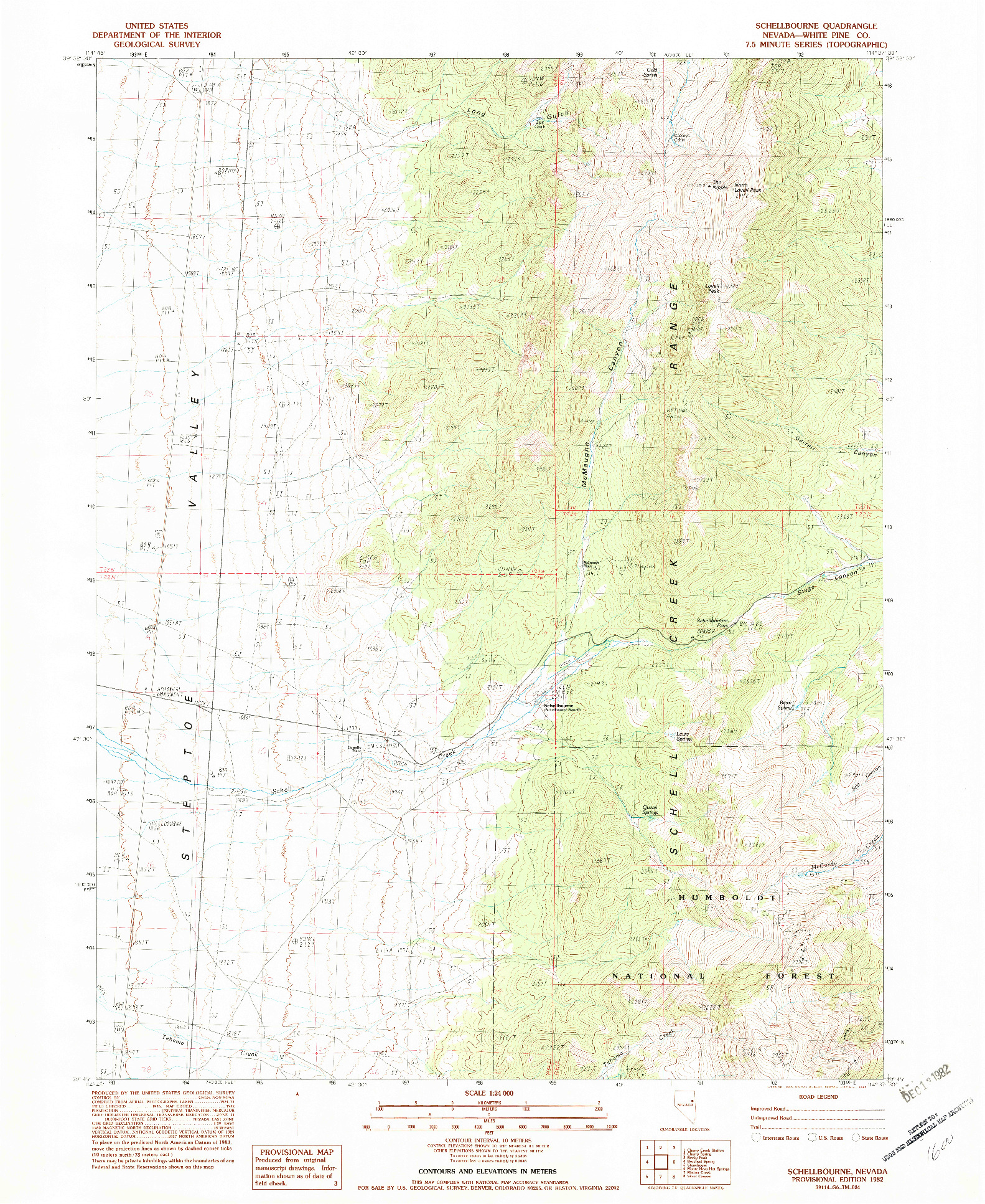 USGS 1:24000-SCALE QUADRANGLE FOR SCHELLBOURNE, NV 1982