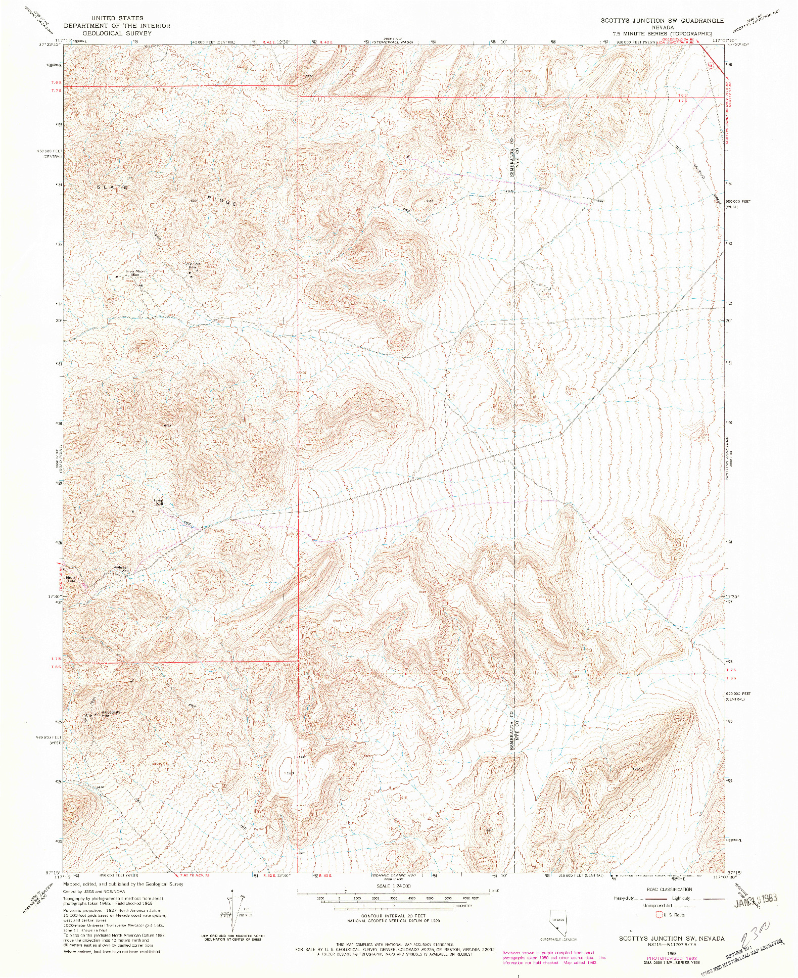 USGS 1:24000-SCALE QUADRANGLE FOR SCOTTYS JUNCTION SW, NV 1968