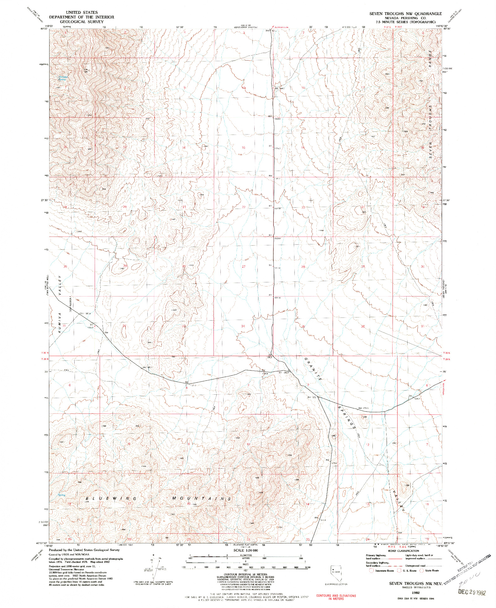 USGS 1:24000-SCALE QUADRANGLE FOR SEVEN TROUGHS NW, NV 1982