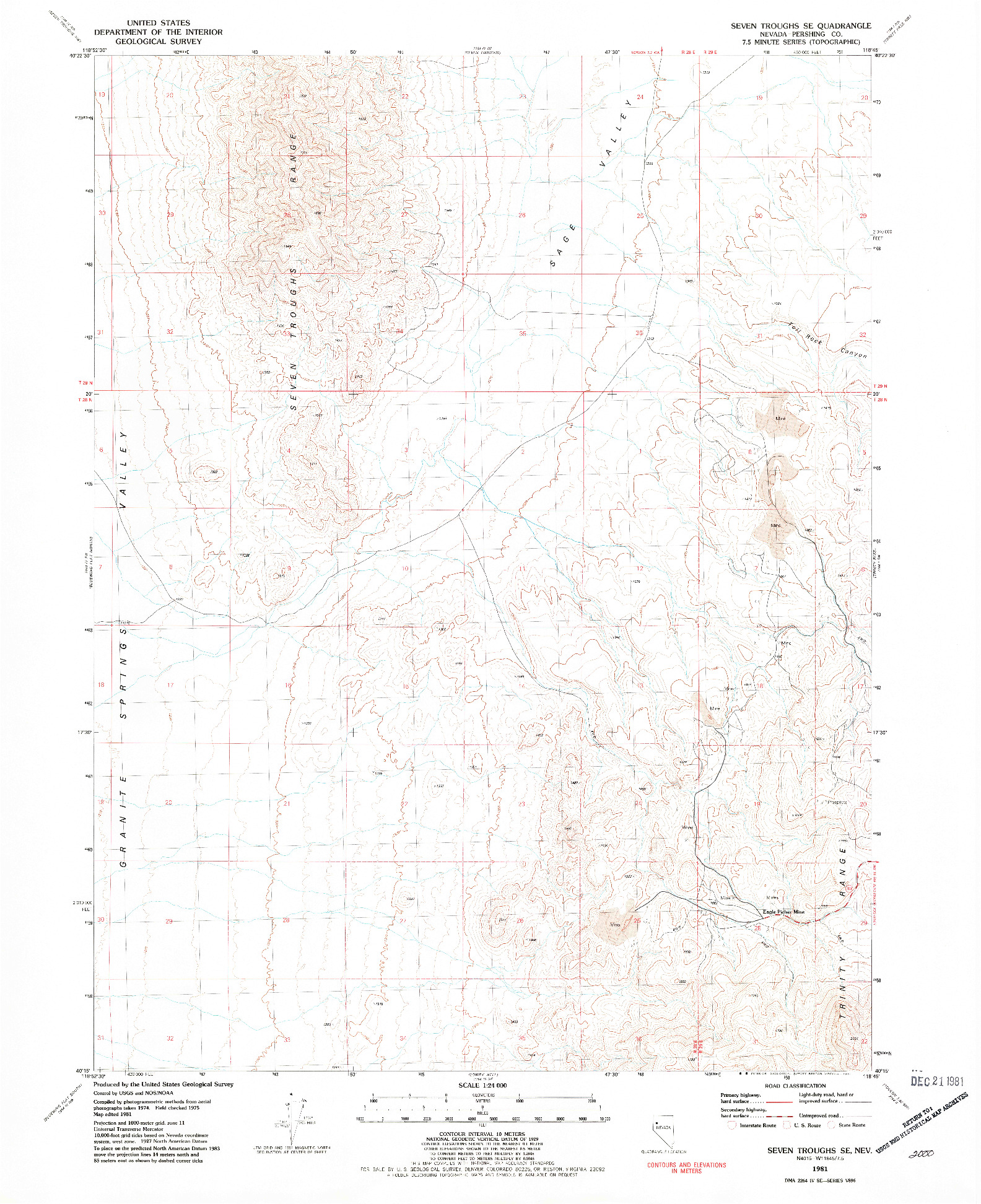 USGS 1:24000-SCALE QUADRANGLE FOR SEVEN TROUGHS SE, NV 1981