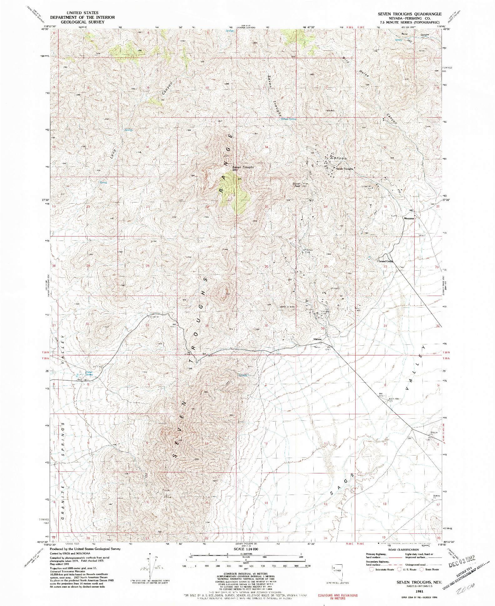 USGS 1:24000-SCALE QUADRANGLE FOR SEVEN TROUGHS, NV 1981