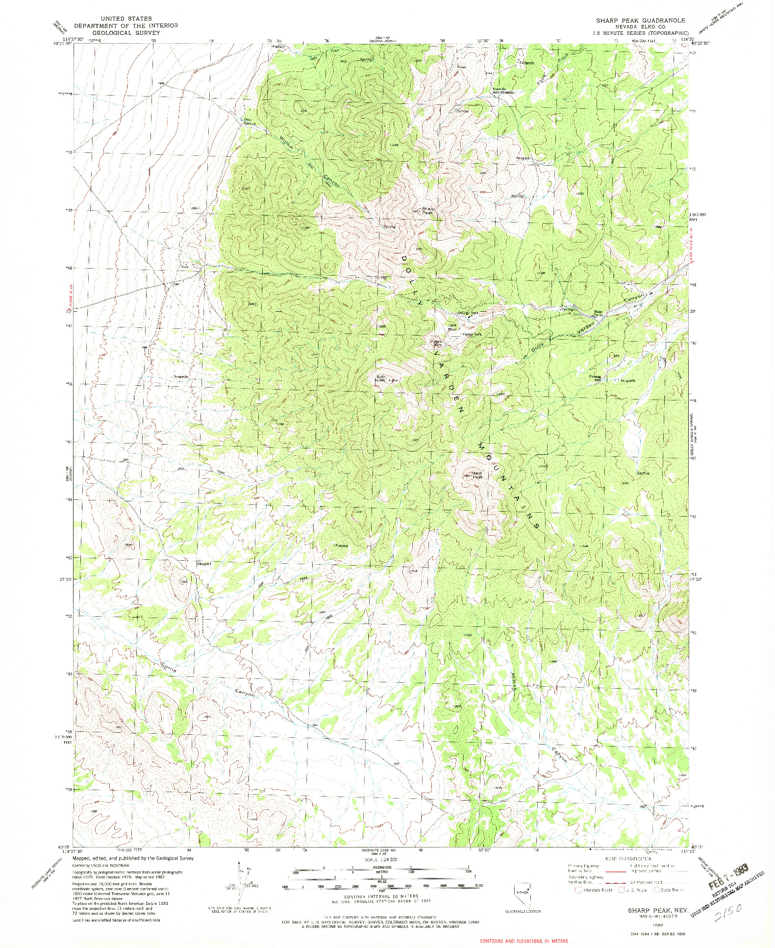 USGS 1:24000-SCALE QUADRANGLE FOR SHARP PEAK, NV 1982