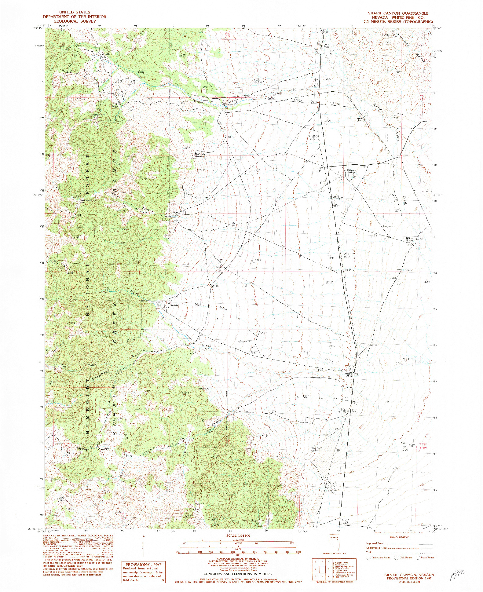 USGS 1:24000-SCALE QUADRANGLE FOR SILVER CANYON, NV 1982