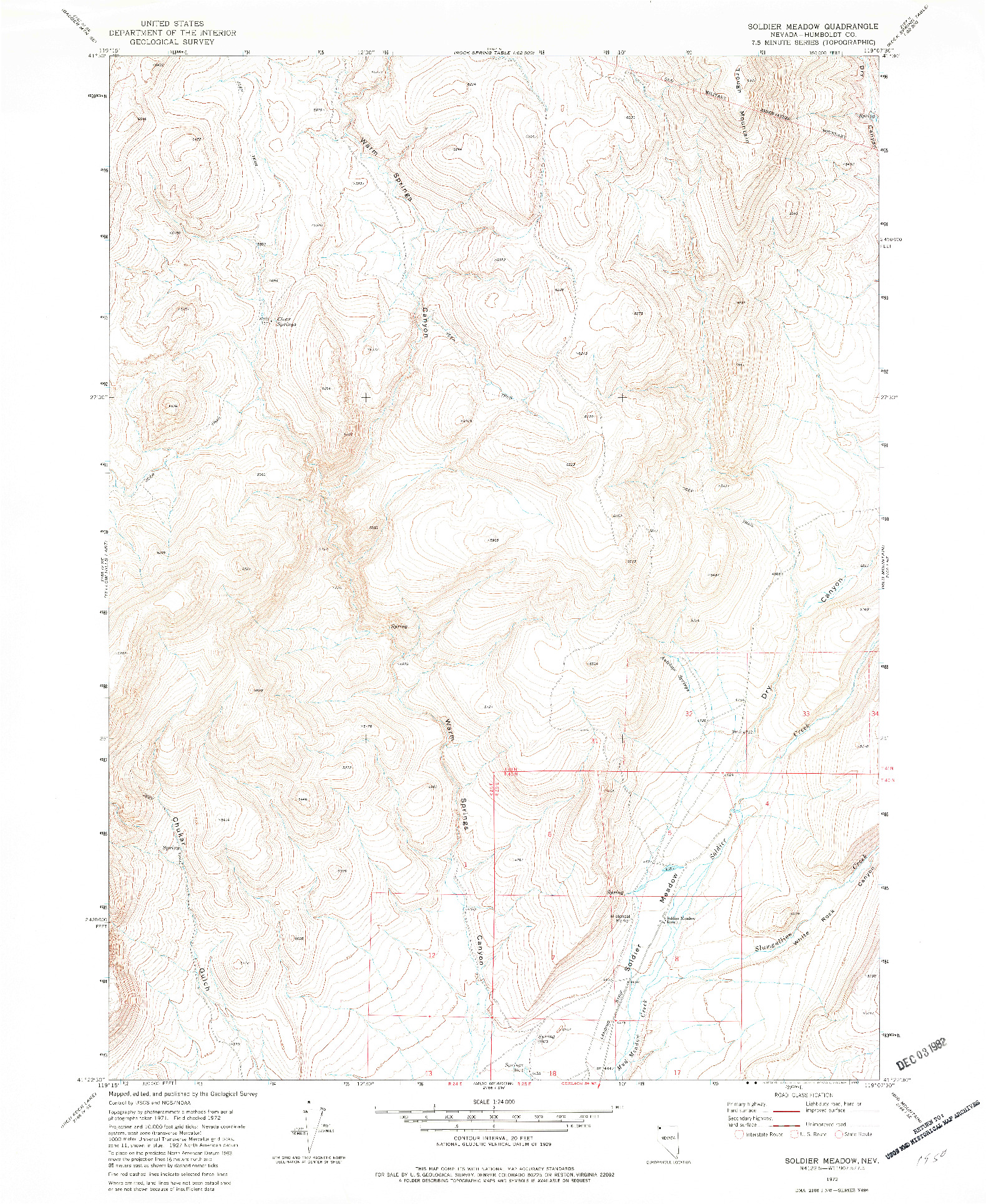 USGS 1:24000-SCALE QUADRANGLE FOR SOLDIER MEADOW, NV 1972