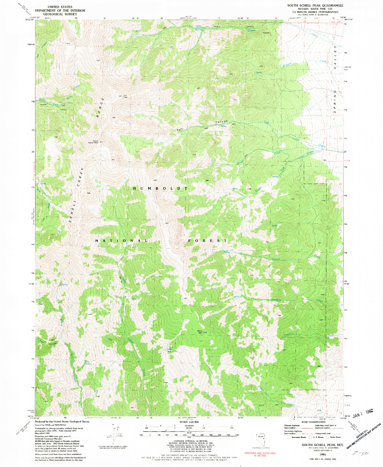 USGS 1:24000-SCALE QUADRANGLE FOR SOUTH SCHELL PEAK, NV 1981