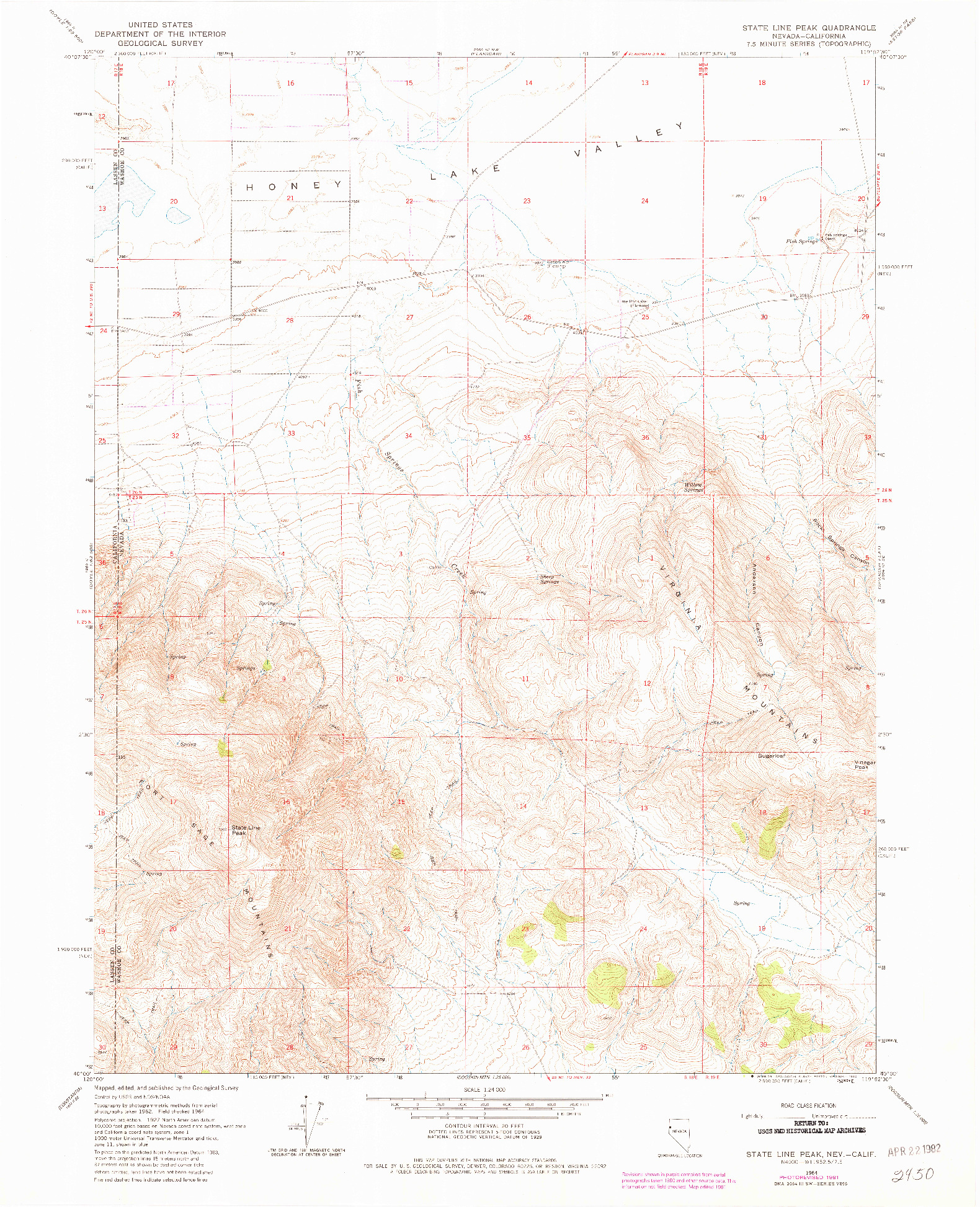 USGS 1:24000-SCALE QUADRANGLE FOR STATE LINE PEAK, NV 1964