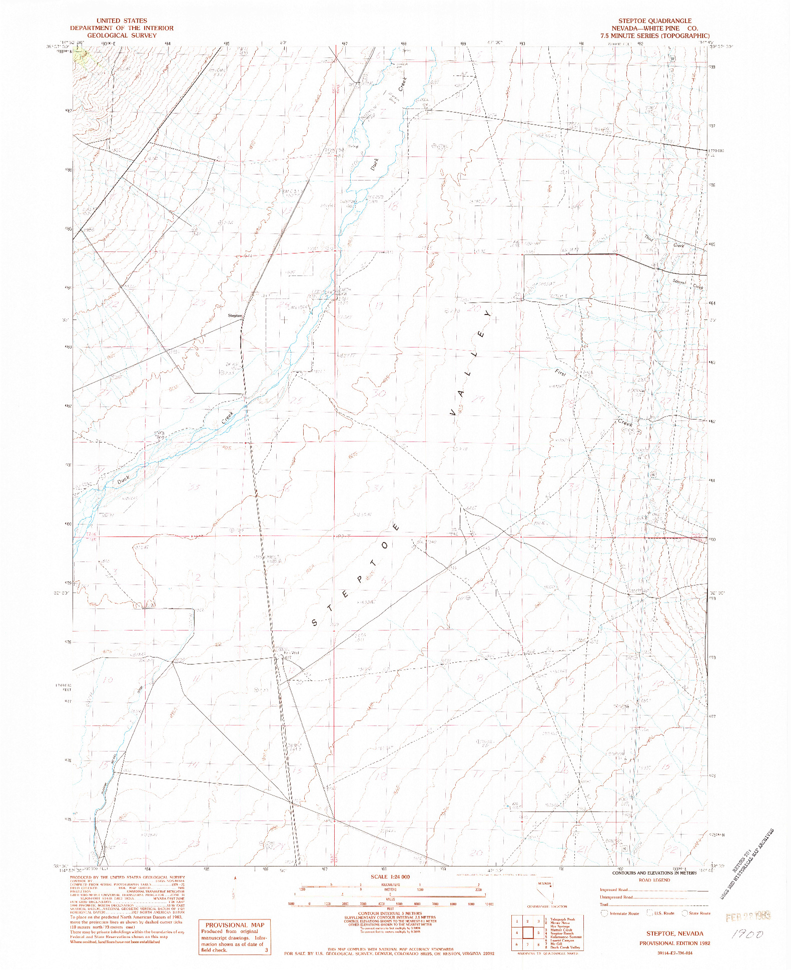 USGS 1:24000-SCALE QUADRANGLE FOR STEPTOE, NV 1982