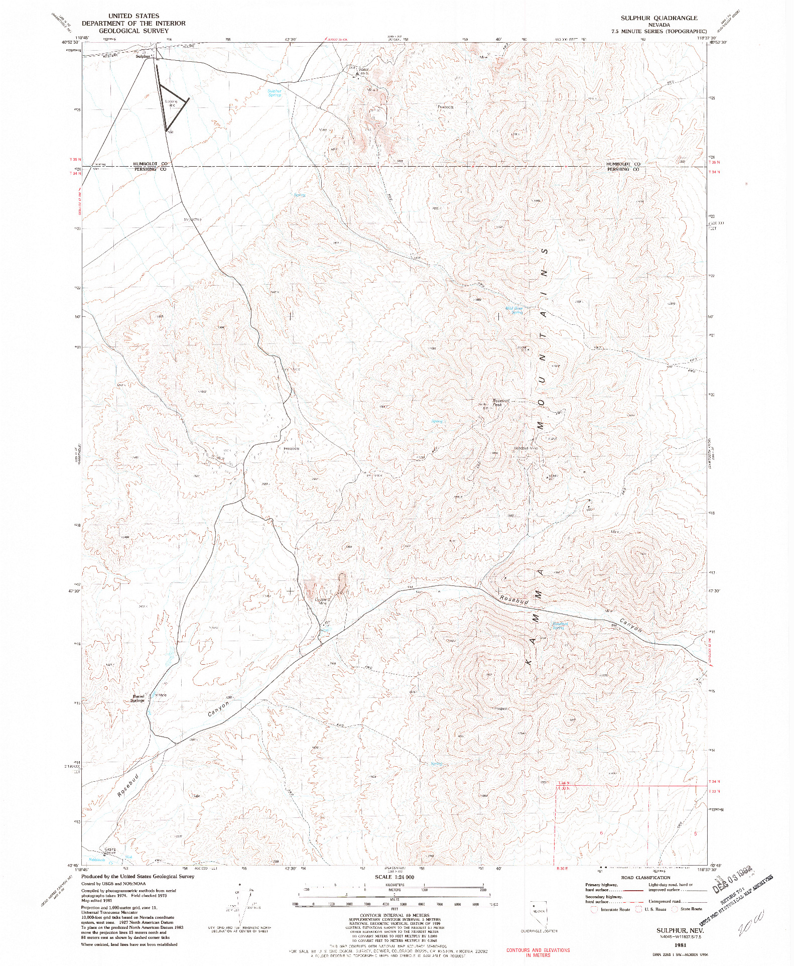 USGS 1:24000-SCALE QUADRANGLE FOR SULPHUR, NV 1981