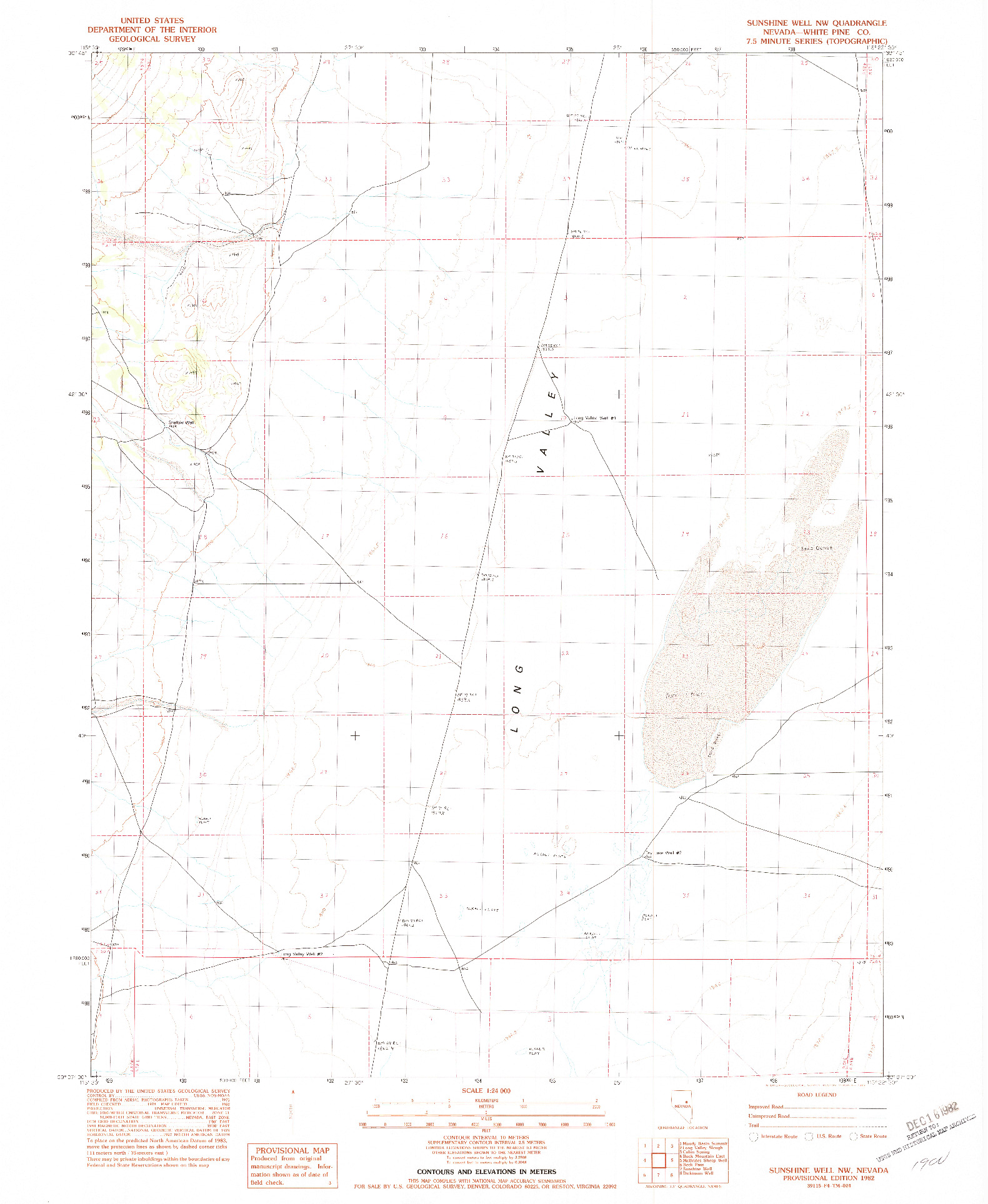 USGS 1:24000-SCALE QUADRANGLE FOR SUNSHINE WELL NW, NV 1982