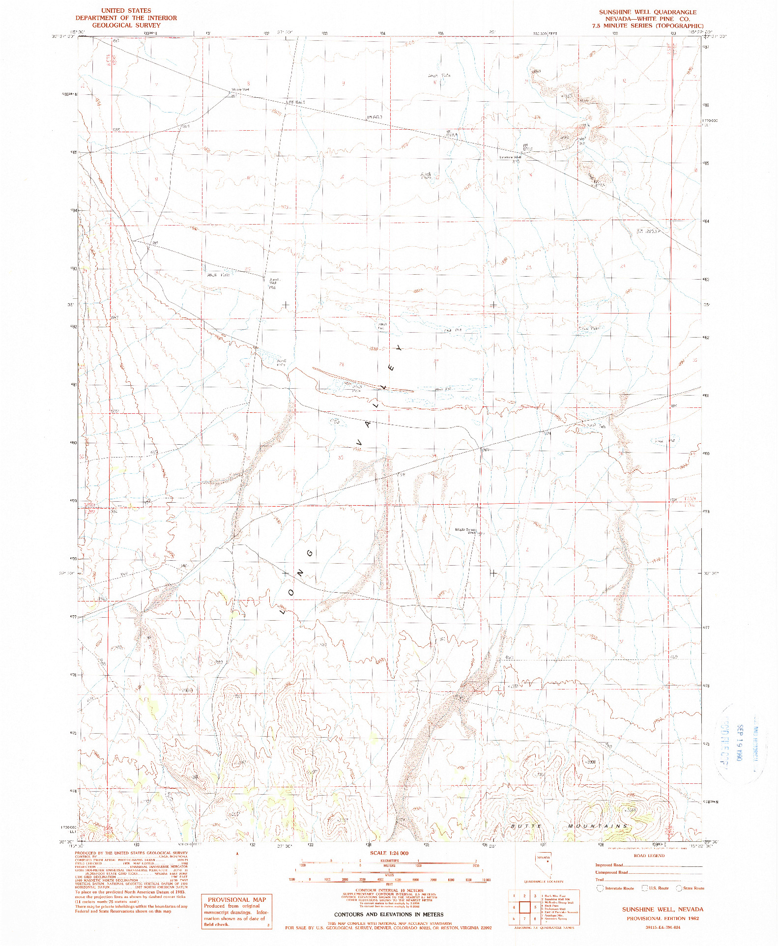 USGS 1:24000-SCALE QUADRANGLE FOR SUNSHINE WELL, NV 1982