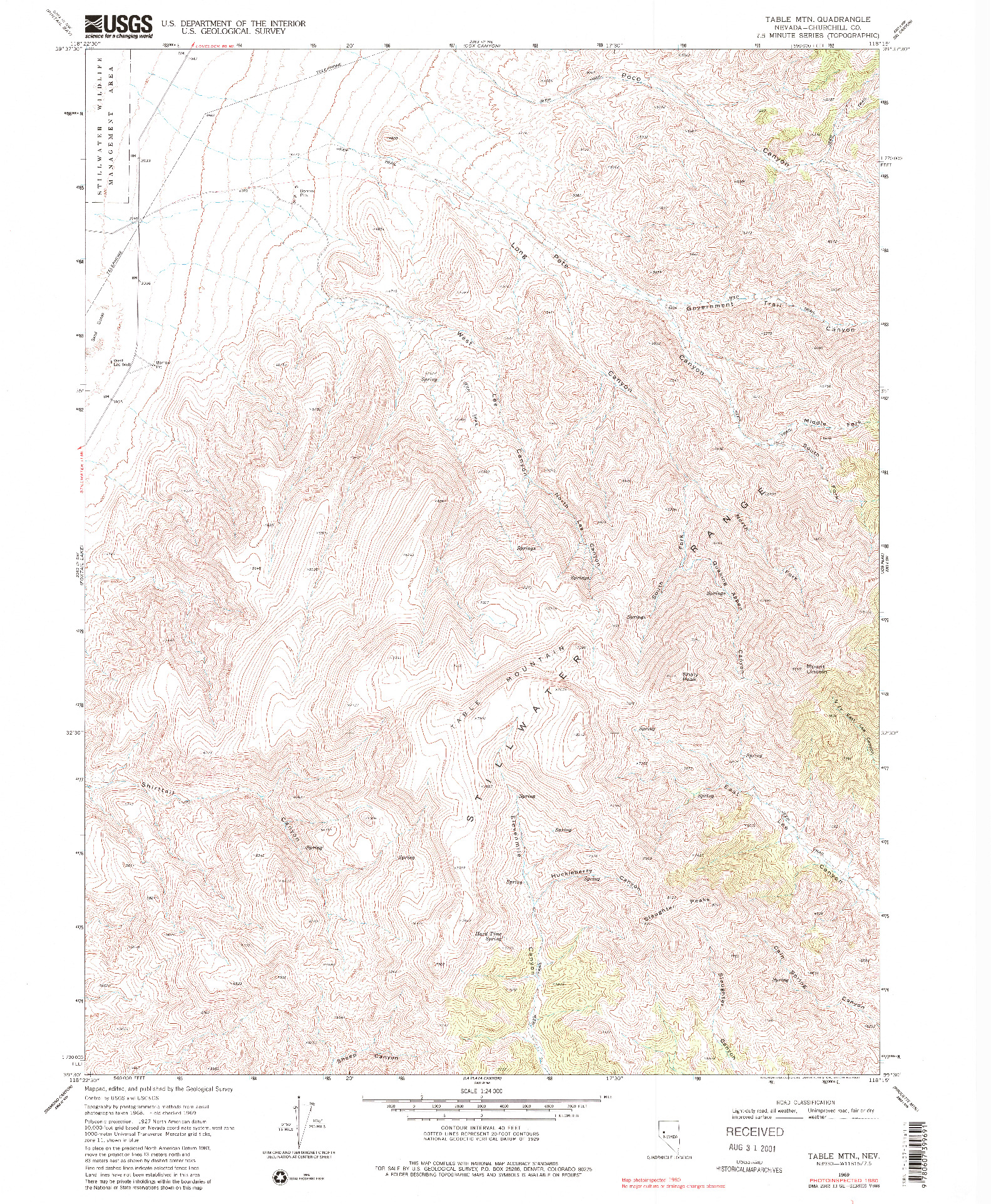 USGS 1:24000-SCALE QUADRANGLE FOR TABLE MTN, NV 1969