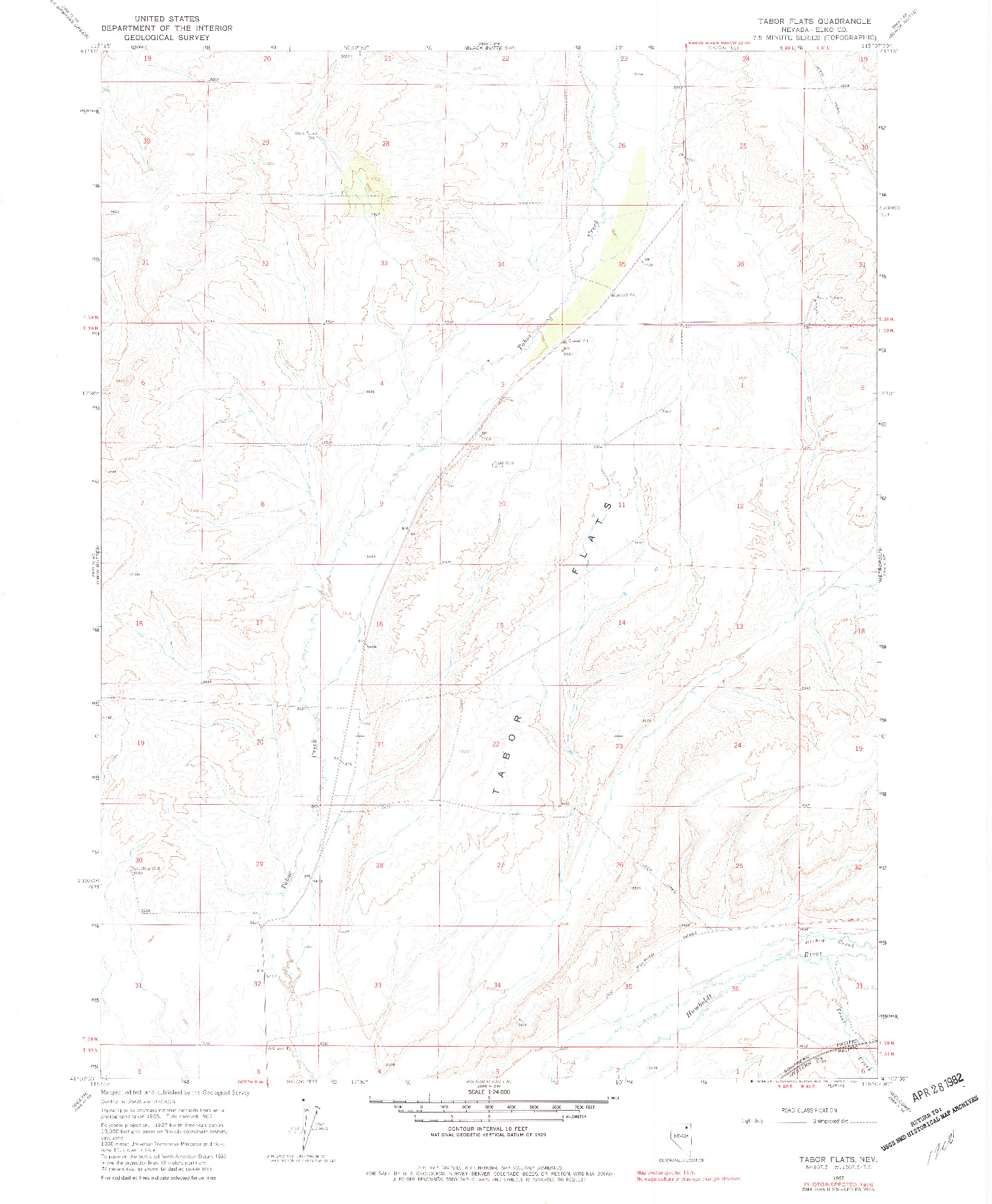 USGS 1:24000-SCALE QUADRANGLE FOR TABOR FLATS, NV 1967