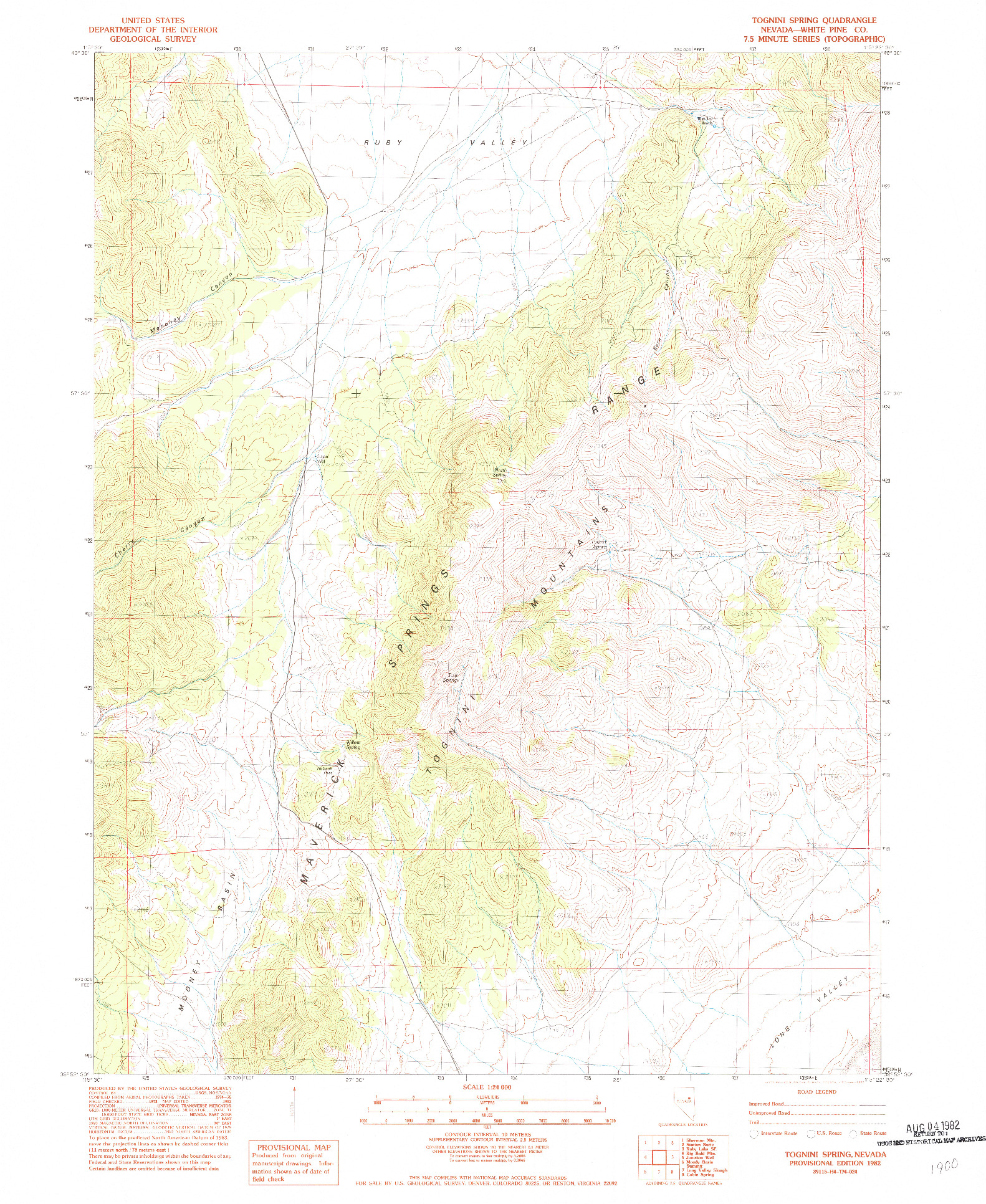 USGS 1:24000-SCALE QUADRANGLE FOR TOGNINI SPRING, NV 1982
