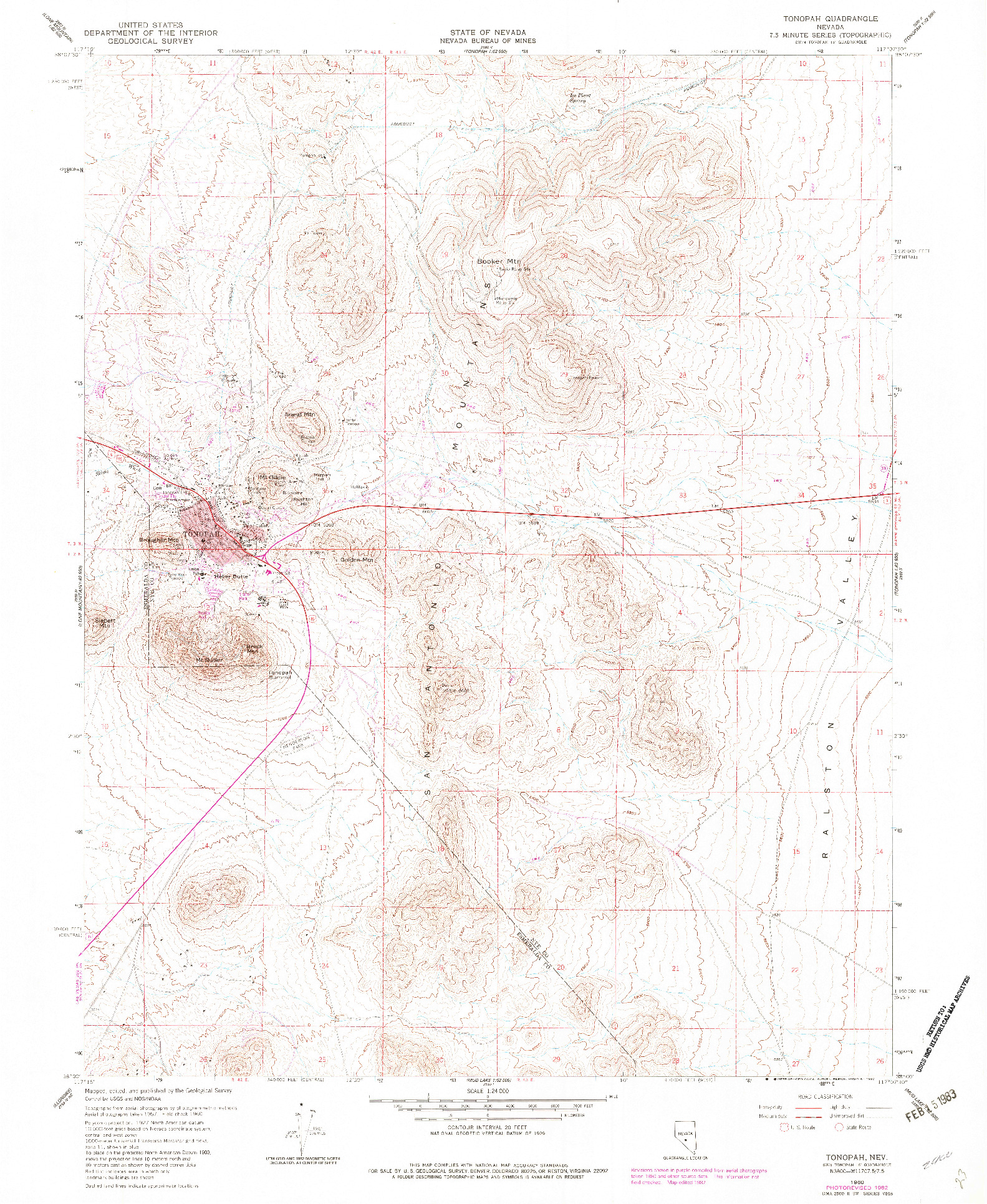USGS 1:24000-SCALE QUADRANGLE FOR TONOPAH, NV 1960