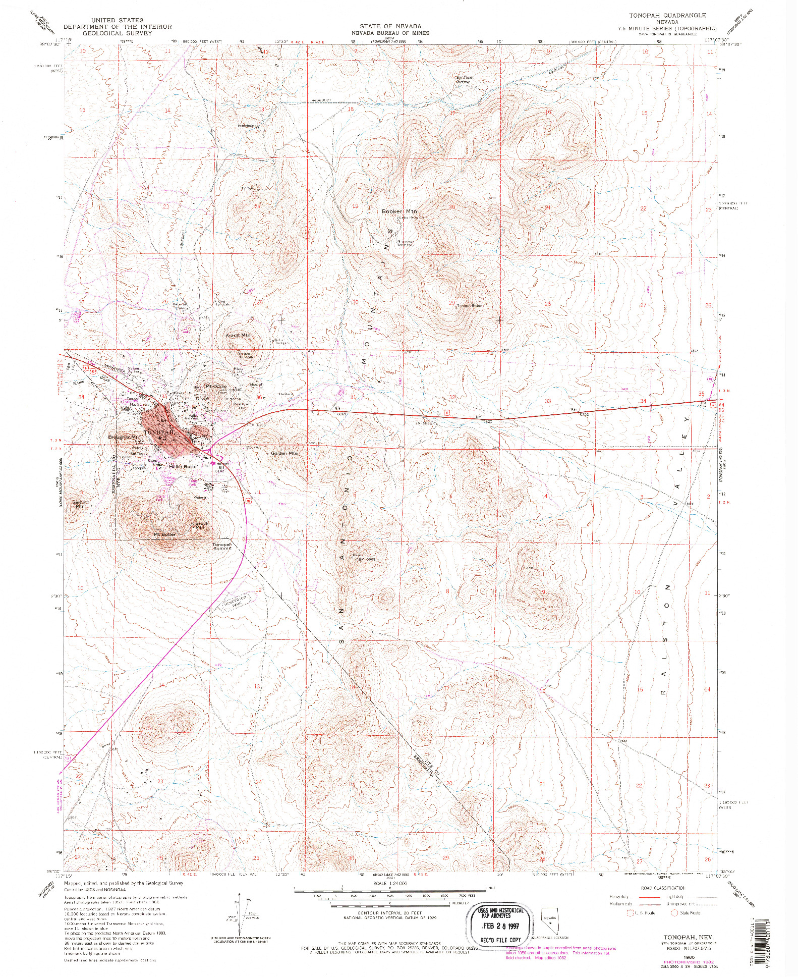 USGS 1:24000-SCALE QUADRANGLE FOR TONOPAH, NV 1960