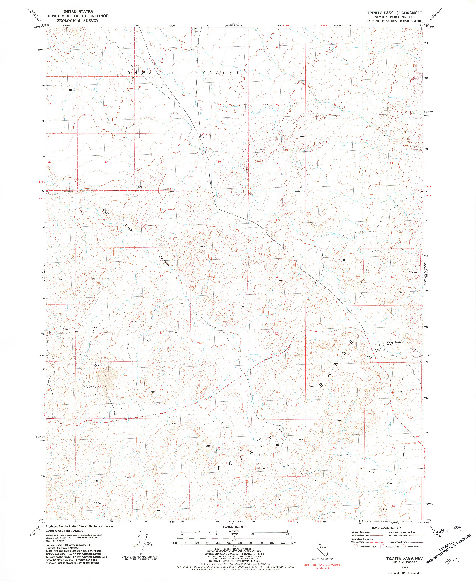 USGS 1:24000-SCALE QUADRANGLE FOR TRINITY PASS, NV 1981