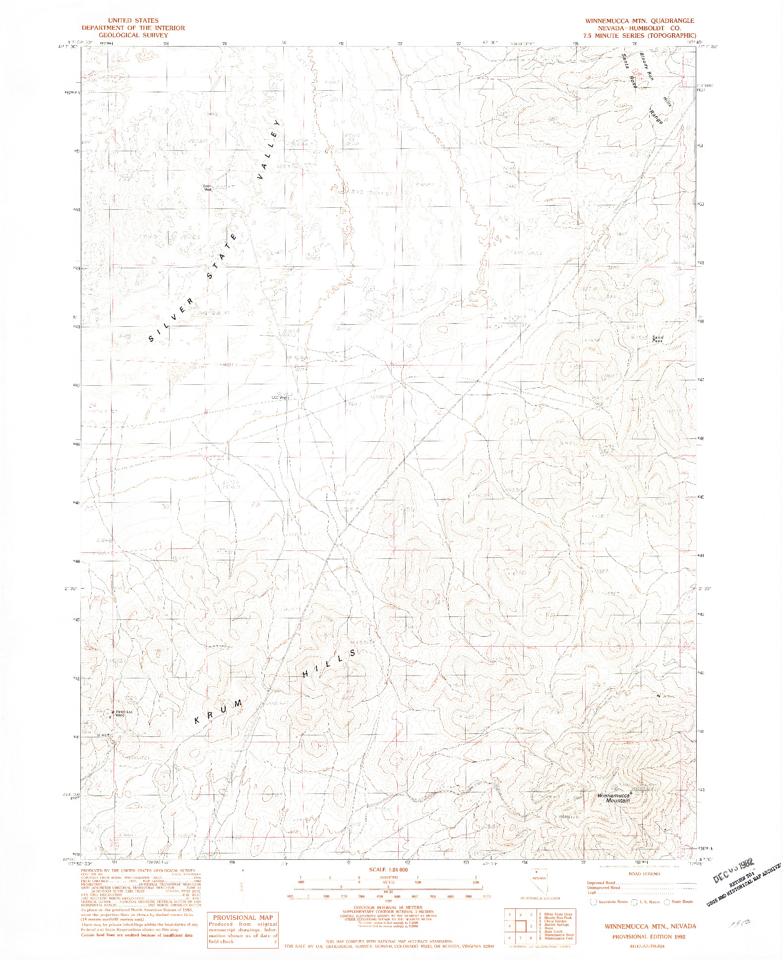 USGS 1:24000-SCALE QUADRANGLE FOR WINNEMUCCA MTN, NV 1982