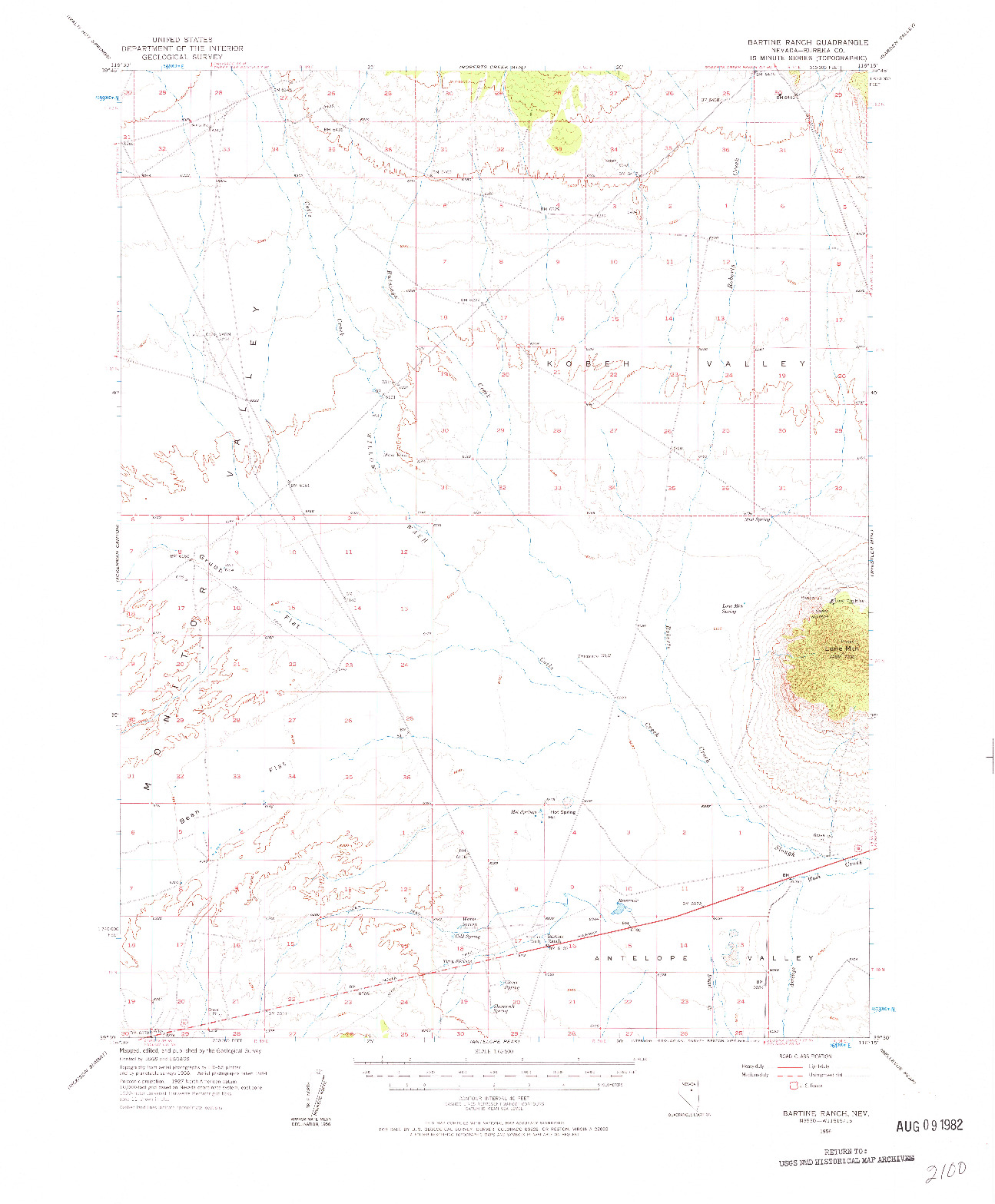 USGS 1:62500-SCALE QUADRANGLE FOR BARTINE RANCH, NV 1956