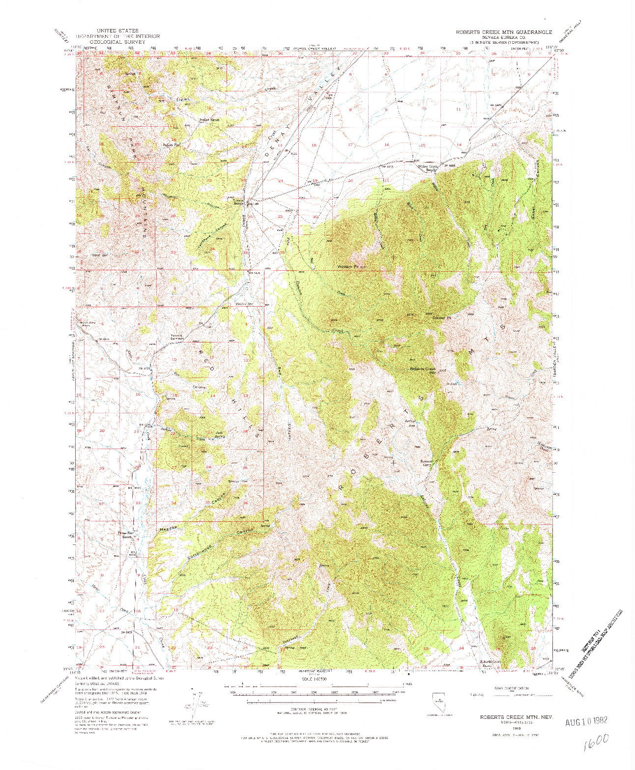 USGS 1:62500-SCALE QUADRANGLE FOR ROBERTS CREEK MTN, NV 1949