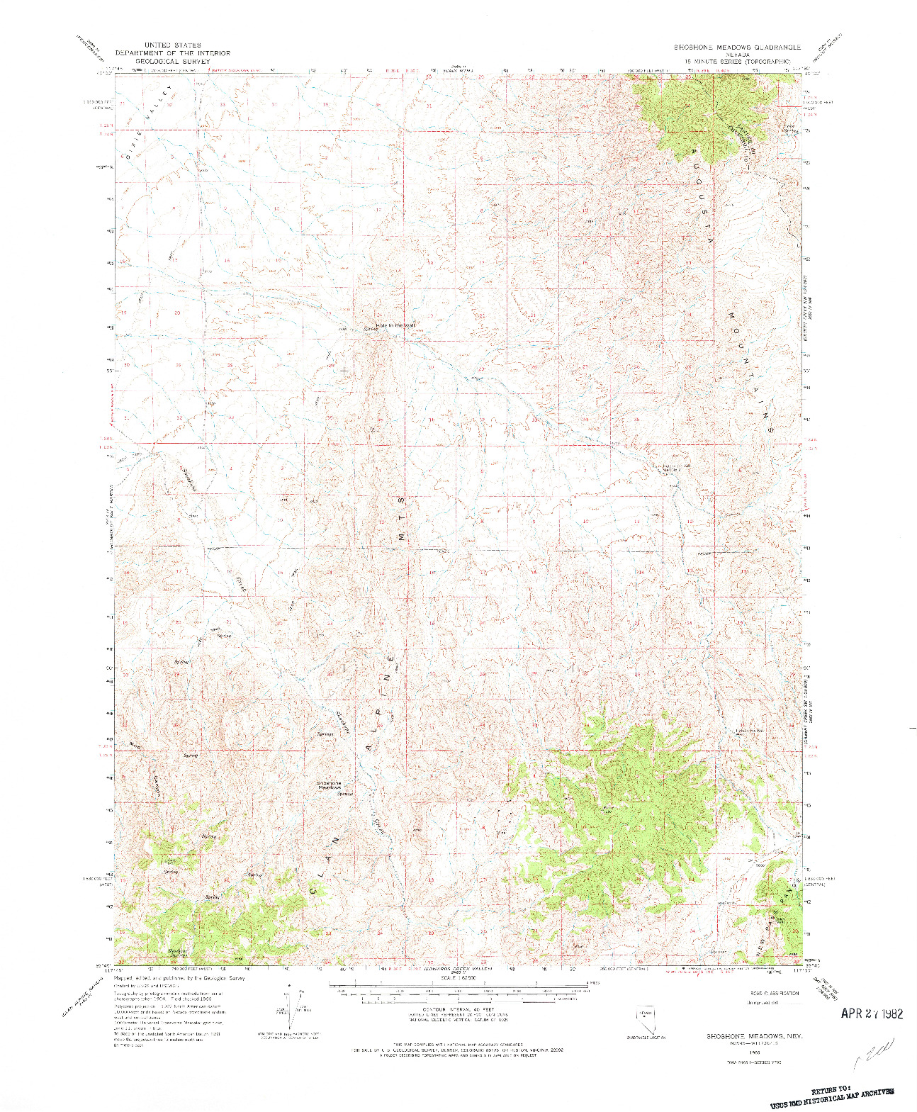 USGS 1:62500-SCALE QUADRANGLE FOR SHOSHONE MEADOWS, NV 1966