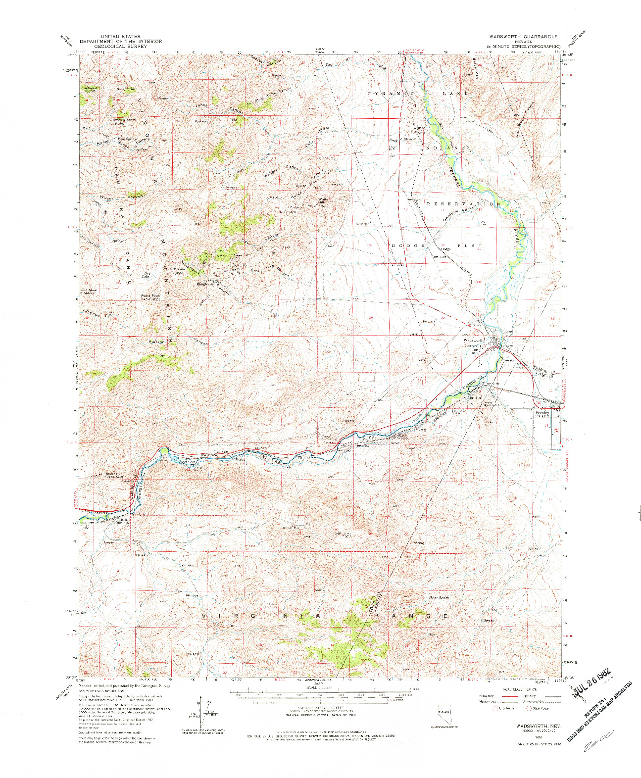 USGS 1:62500-SCALE QUADRANGLE FOR WADSWORTH, NV 1957