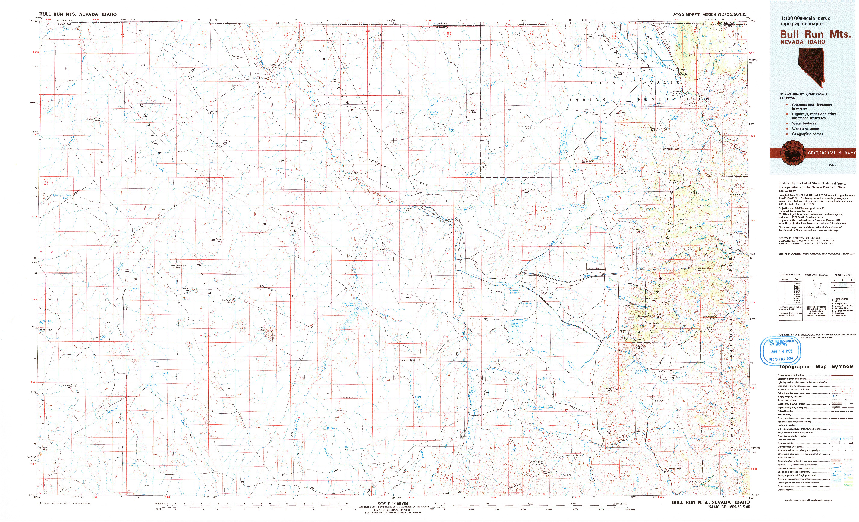 USGS 1:100000-SCALE QUADRANGLE FOR BULL RUN MTS, NV 1982