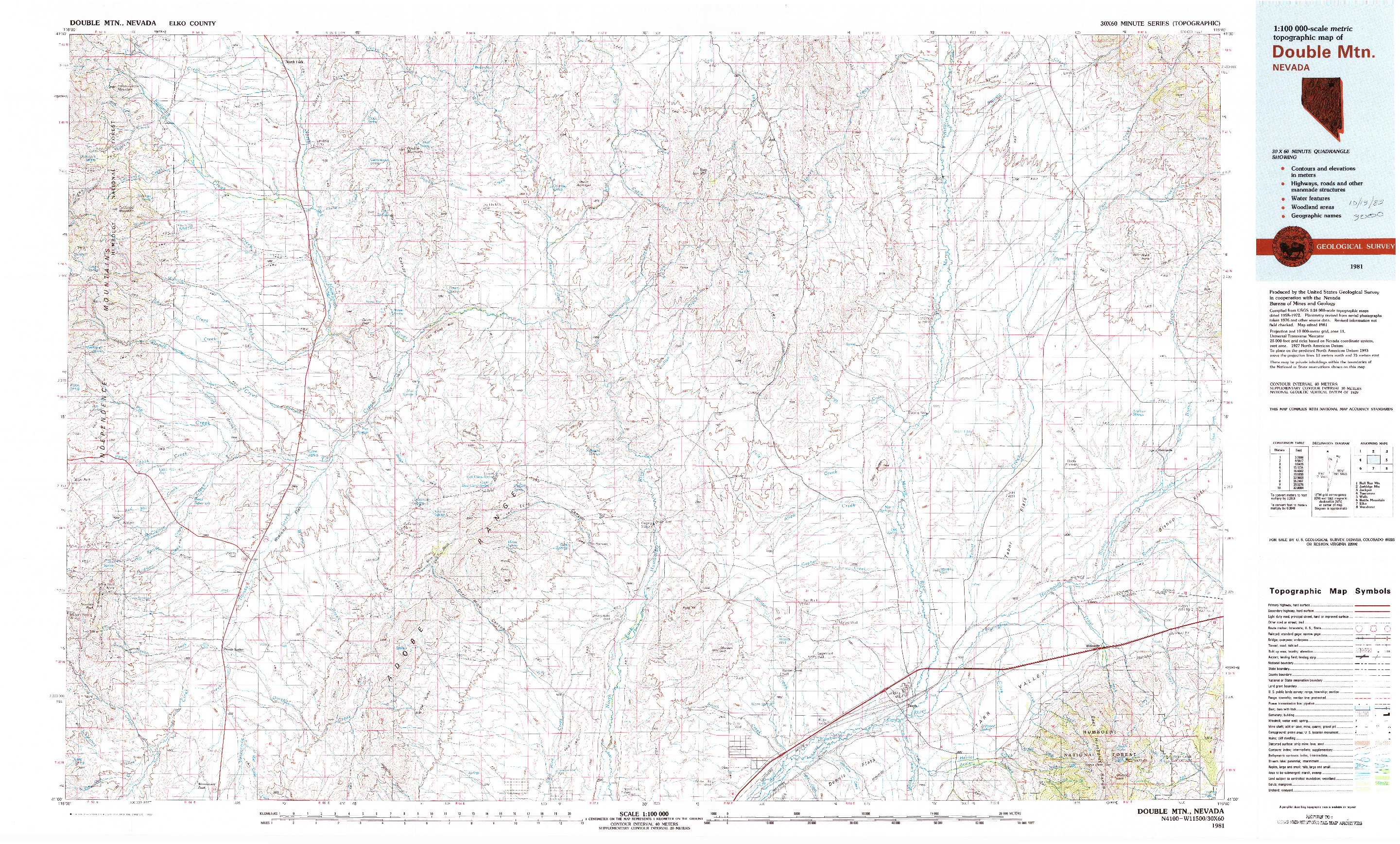 USGS 1:100000-SCALE QUADRANGLE FOR DOUBLE MTN, NV 1981