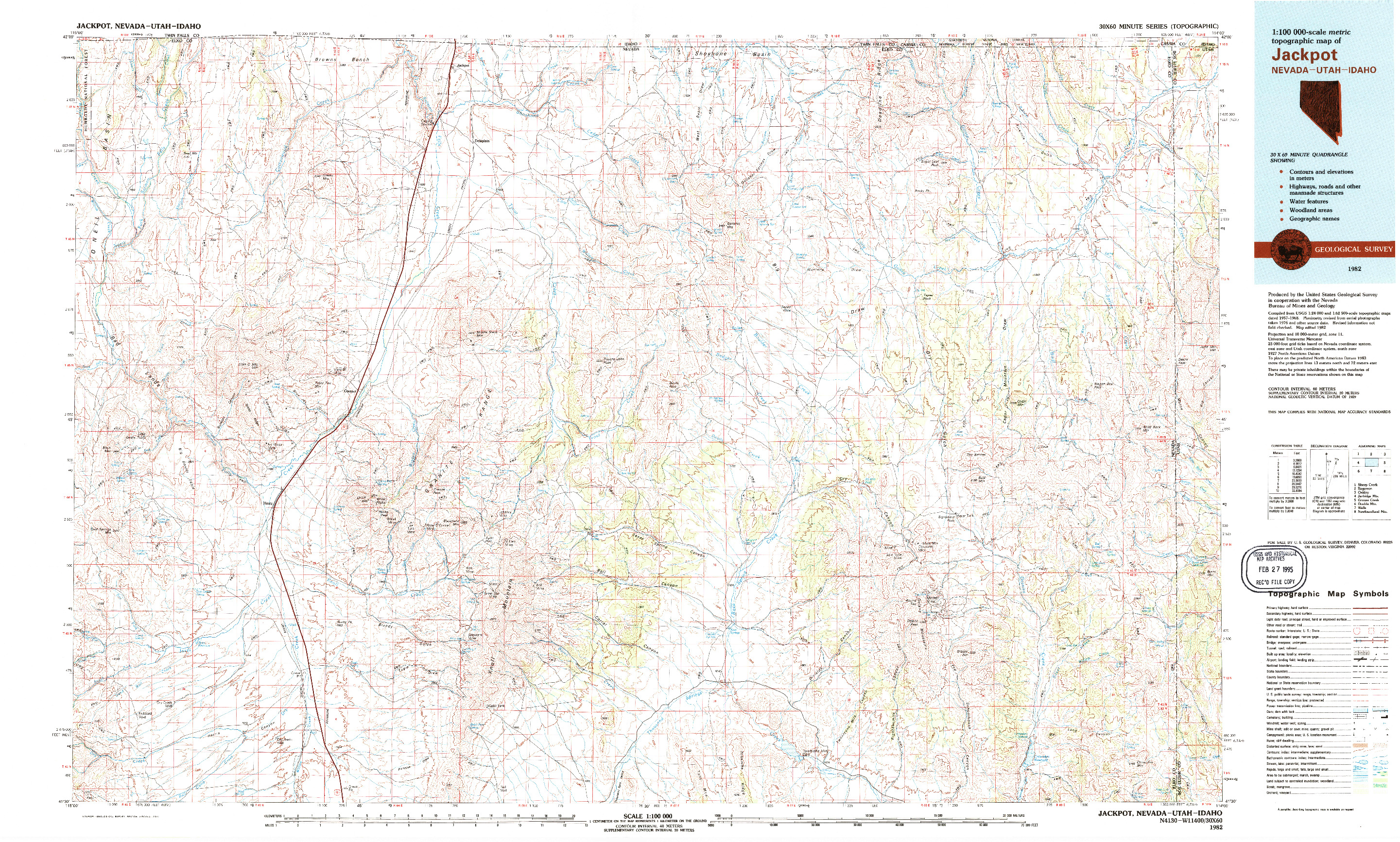 USGS 1:100000-SCALE QUADRANGLE FOR JACKPOT, NV 1982