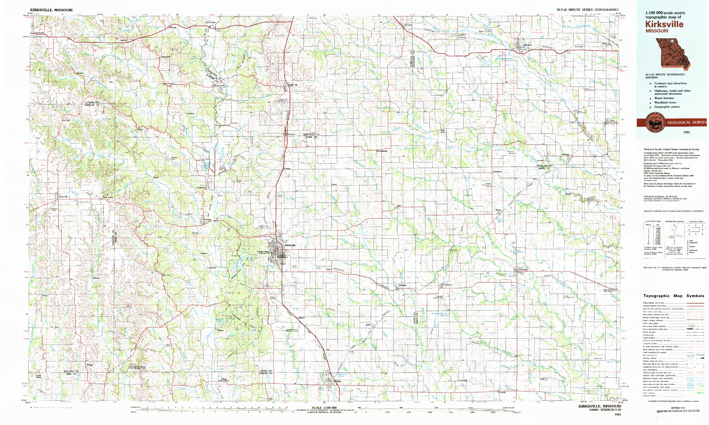 USGS 1:100000-SCALE QUADRANGLE FOR KIRKSVILLE, MO 1981