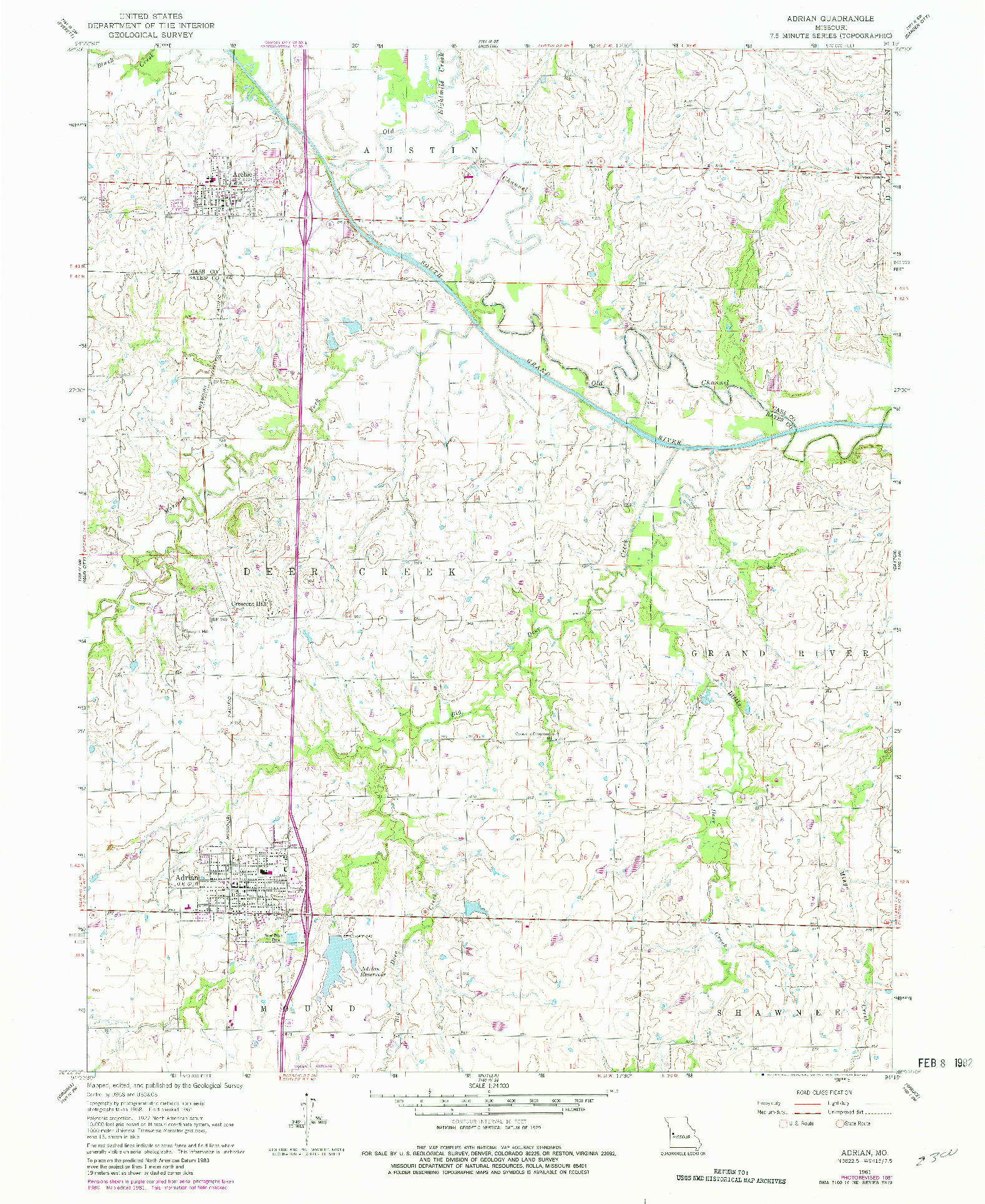 USGS 1:24000-SCALE QUADRANGLE FOR ADRIAN, MO 1961